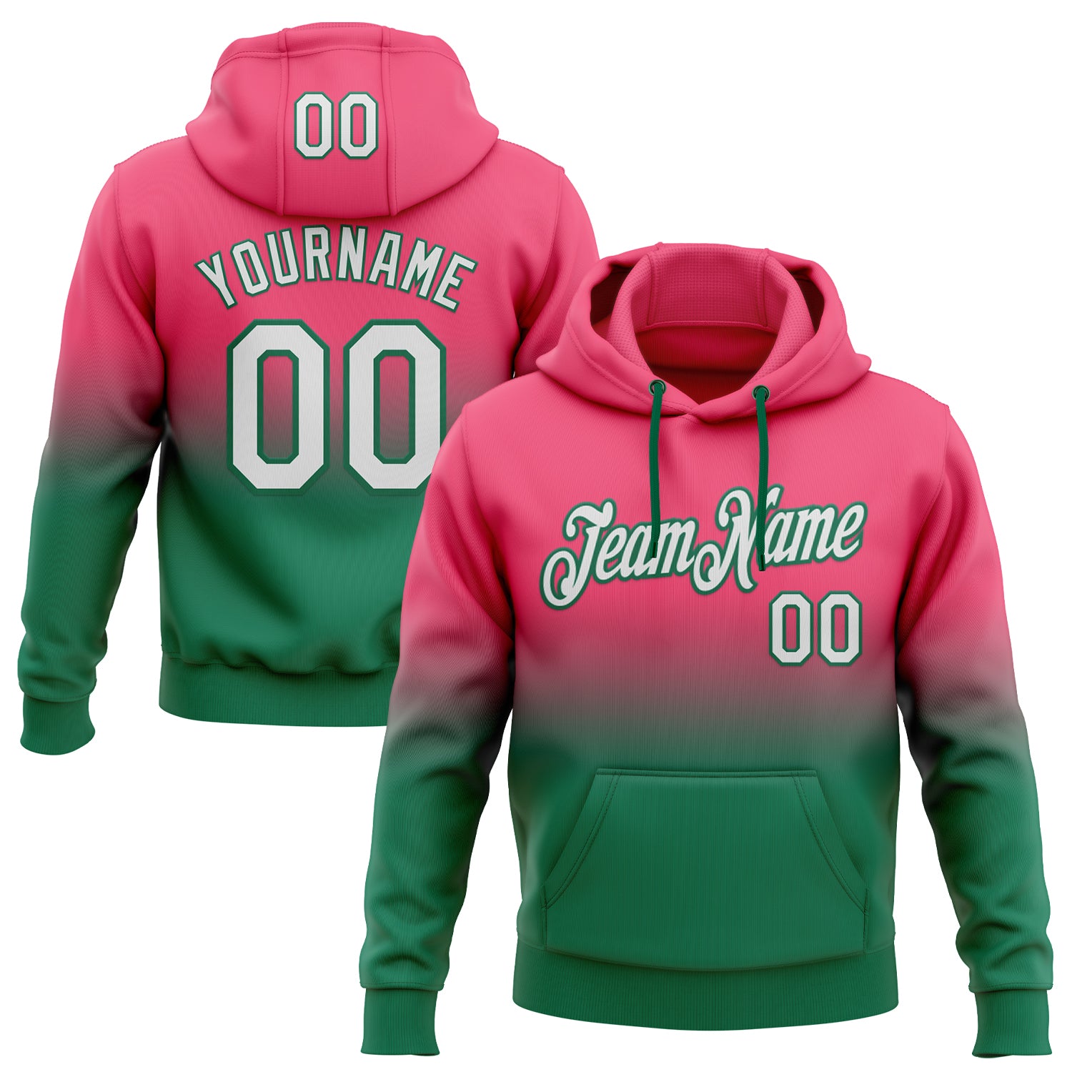 FansIdea Custom Stitched Neon Pink White-Kelly Green Fade Fashion Sports Pullover Sweatshirt Hoodie - $29.99 at Proof Eyewear