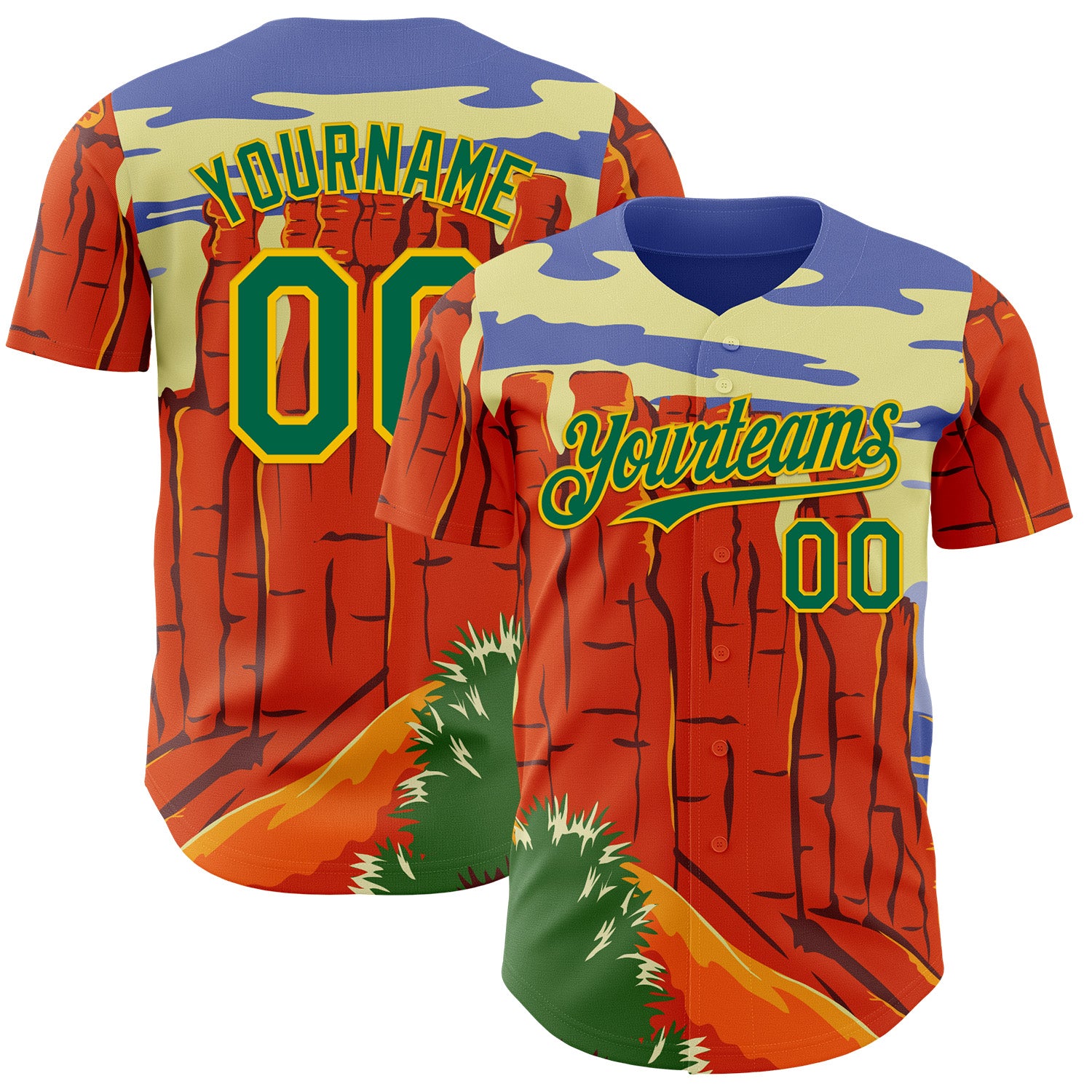 Fansidea-artist-collabs Custom Red Kelly Green-Yellow Aloysius Patrimonio Bryce Canyon Utah Poster WPA Authentic Baseball Jersey - $34.99 at Proof Eyewear