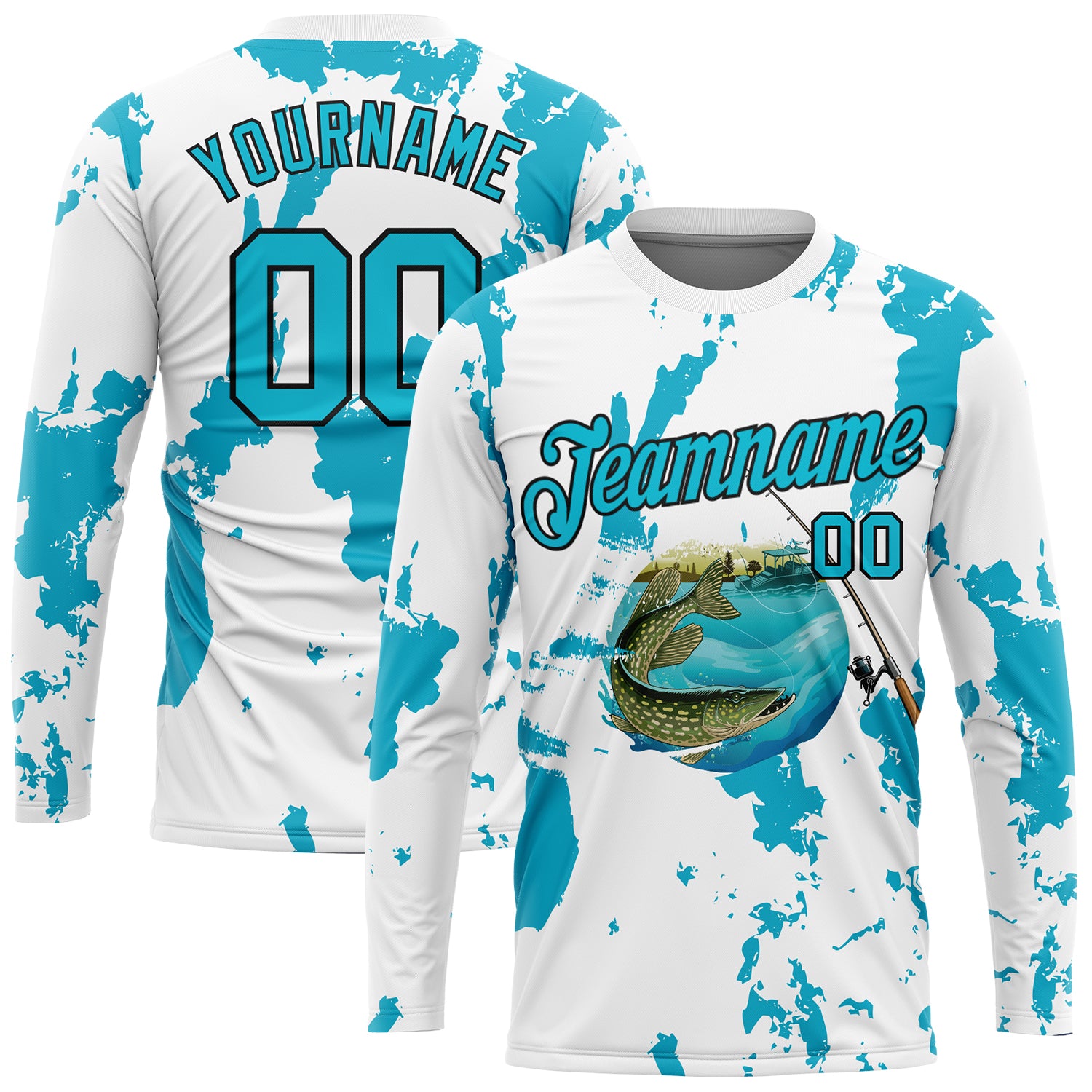 FansIdea Custom White Lakes Blue-Black Fishing Bass Fish Long Sleeve Performance T-Shirt - $16.99 at Proof Eyewear
