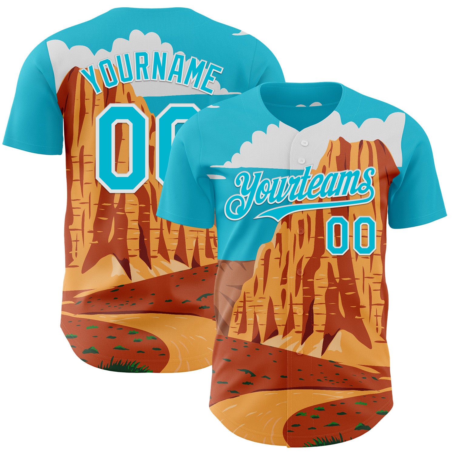 Fansidea-artist-collabs Custom Lakes Blue Yellow-White Aloysius Patrimonio Cathedral Valley Loop Poster WPA Authentic Baseball Jersey - $34.99 at Proof Eyewear