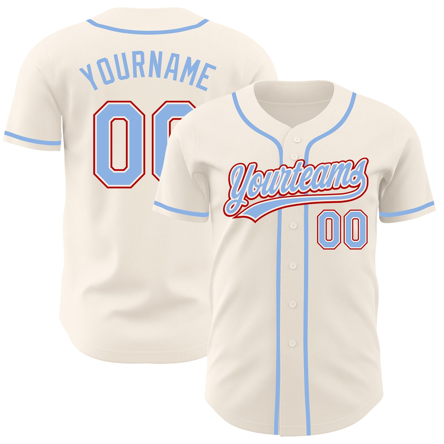 FansIdea Custom Cream Light Blue-Red Authentic Baseball Jersey - $27.99 at Proof Eyewear