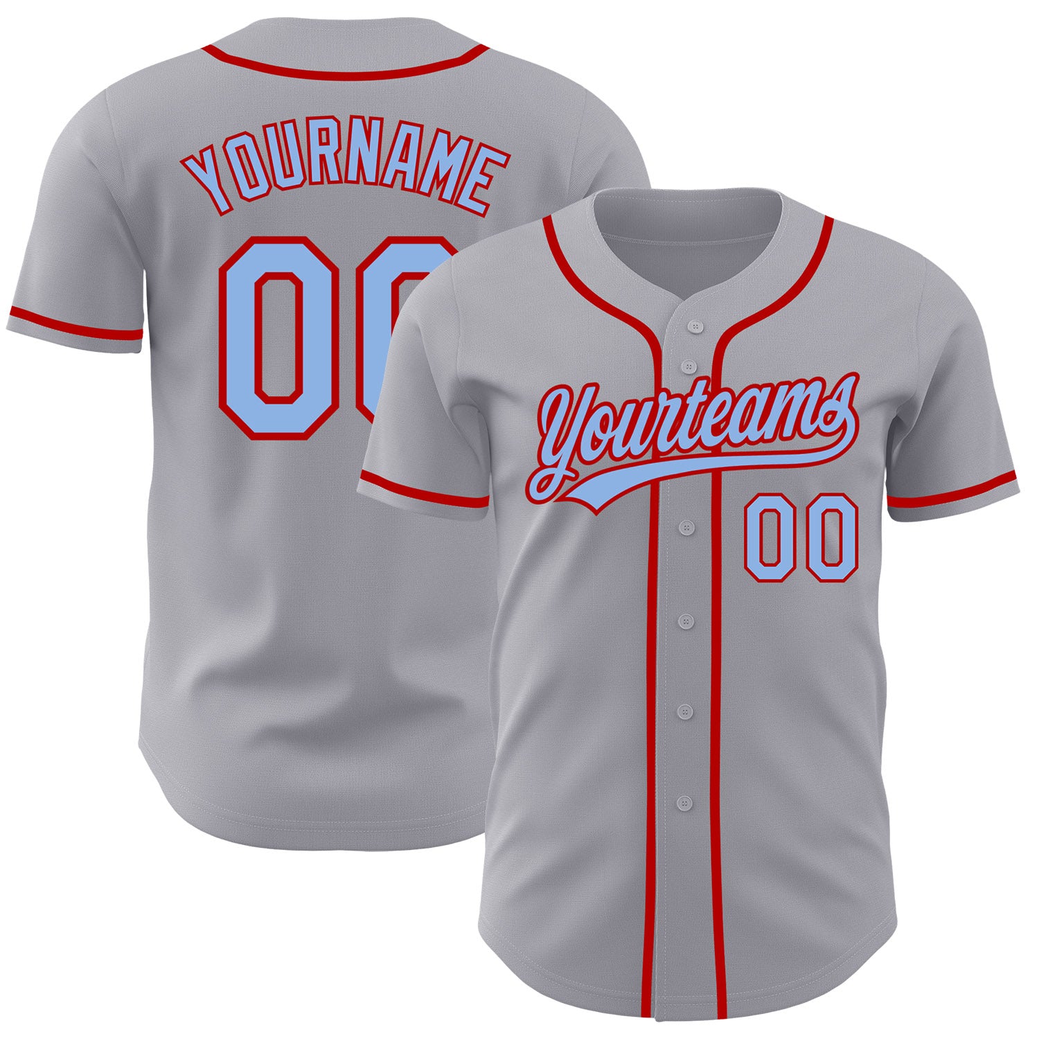 FansIdea Custom Gray Light Blue-Red Authentic Baseball Jersey - $27.99 at Proof Eyewear