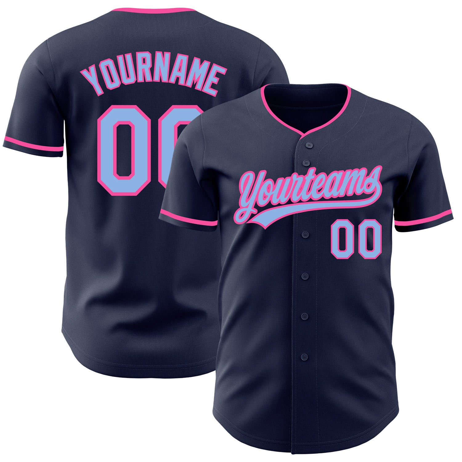 FansIdea Custom Navy Light Blue-Pink Authentic Baseball Jersey - $27.99 at Proof Eyewear