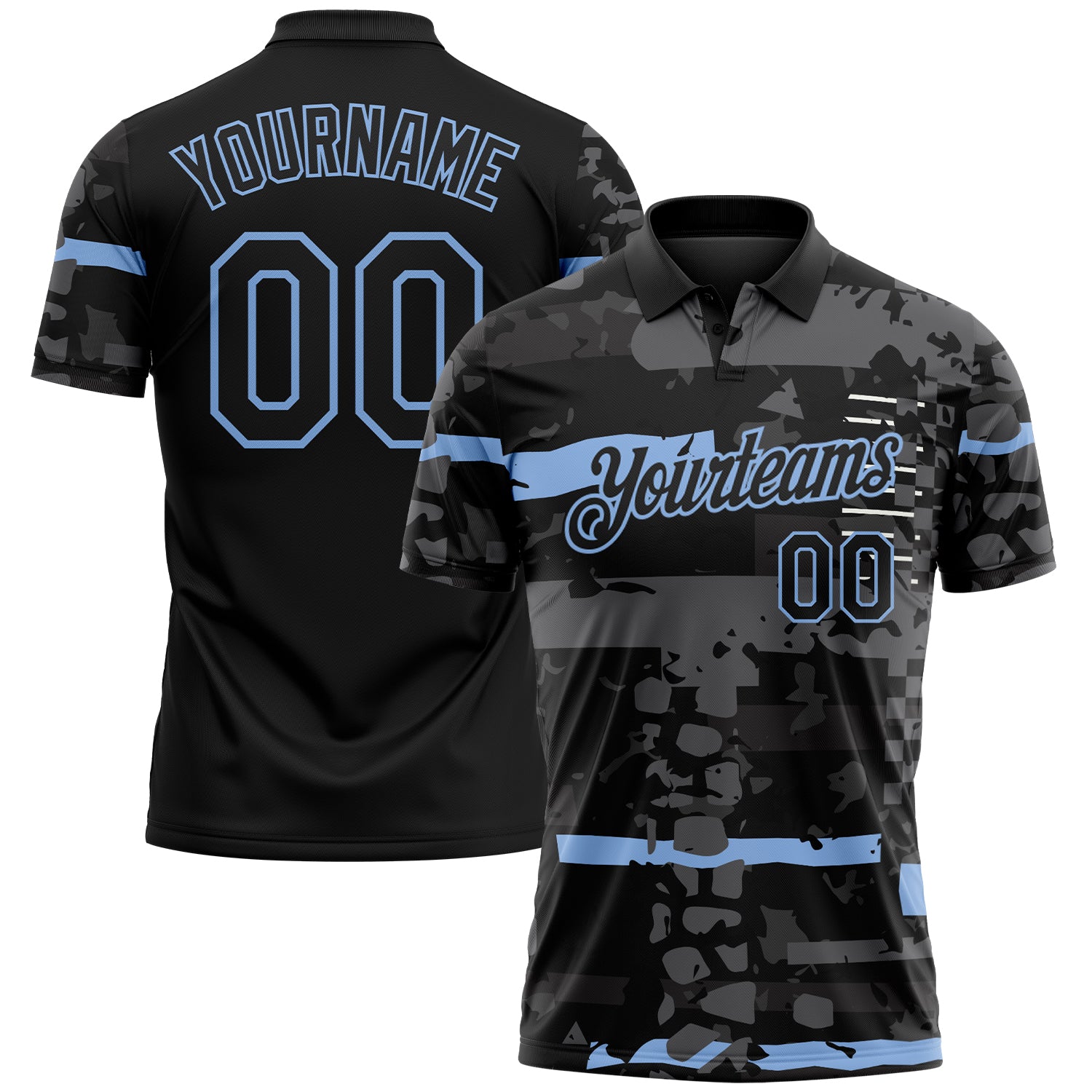 FansIdea Custom Black-Light Blue Abstract Geometric Grunge Fragment Performance Polo Shirt - $19.99 at Proof Eyewear
