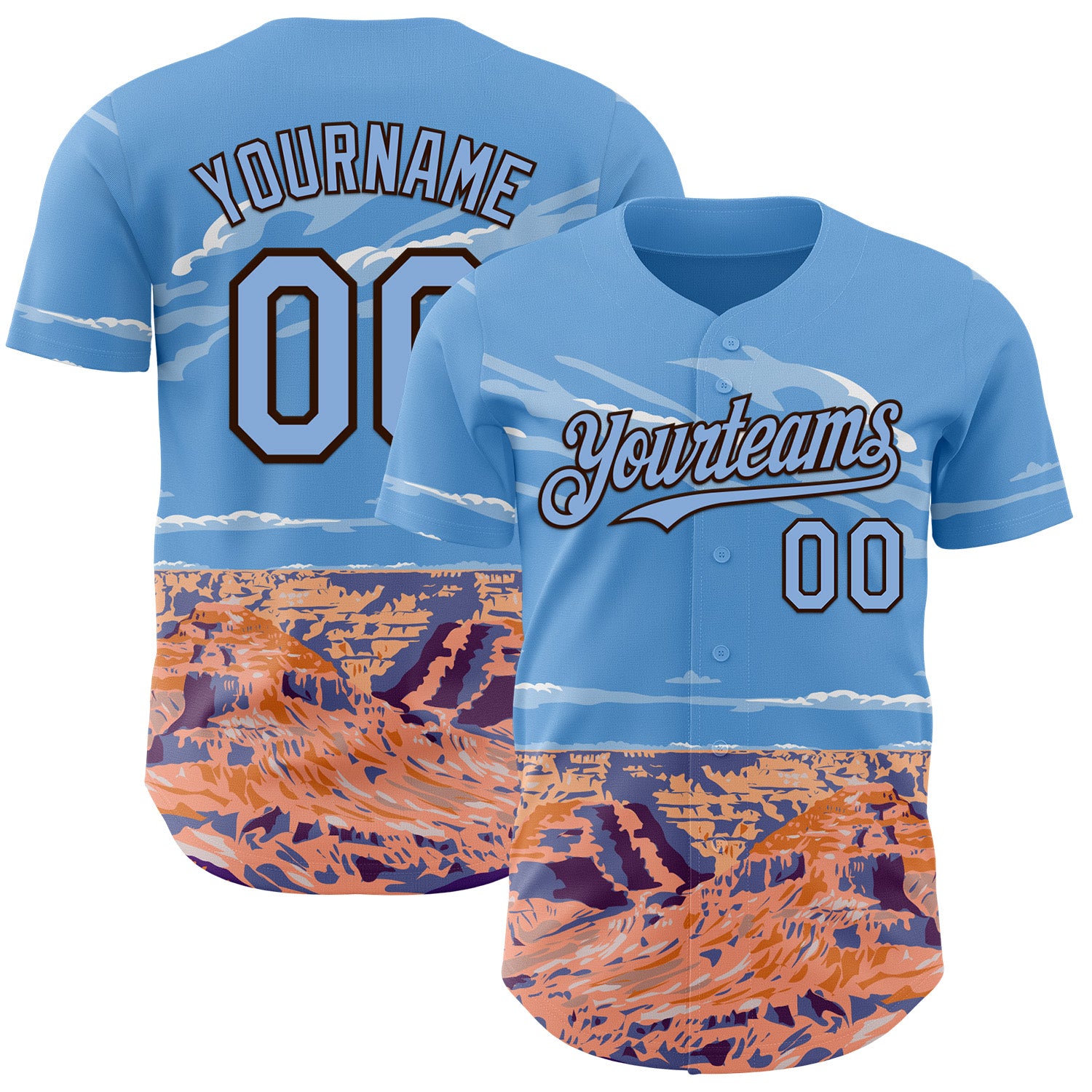 Fansidea-artist-collabs Custom Blue Light Blue Orange-Brown Aloysius Patrimonio Grand Canyon South Rim Arizona WPA Authentic Baseball Jersey - $34.99 at Proof Eyewear