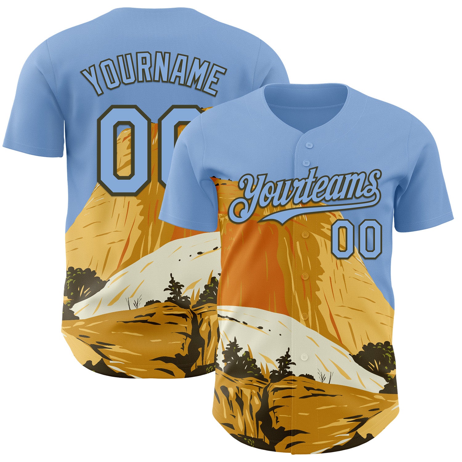 Fansidea-artist-collabs Custom Light Blue Yellow-Olive Aloysius Patrimonio Golden Throne In Capitol Reef National Park WPA Authentic Baseball Jersey - $34.99 at Proof Eyewear