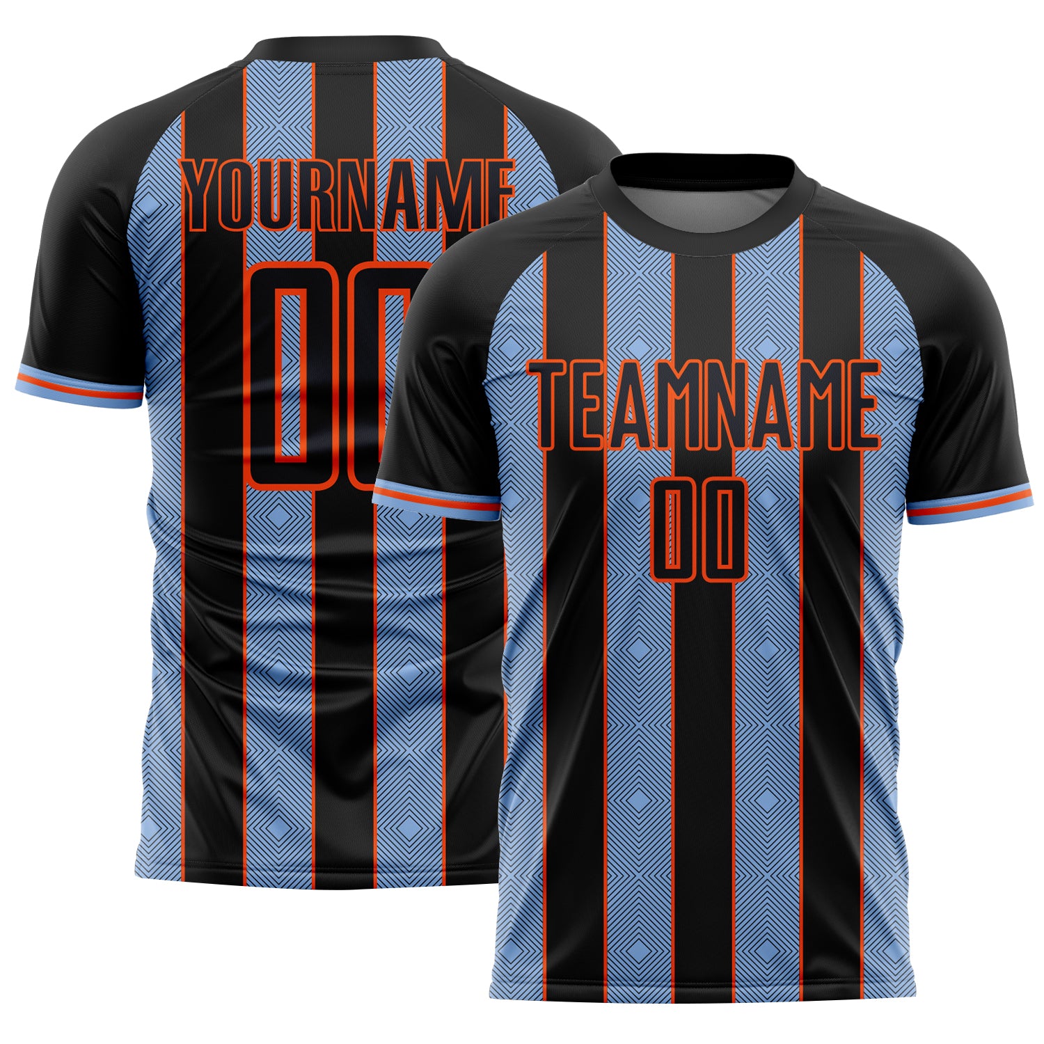 FansIdea Custom Black Light Blue-Orange Pinstripe Line Sports Sublimation Soccer Uniform Jersey - $16.99 at Proof Eyewear