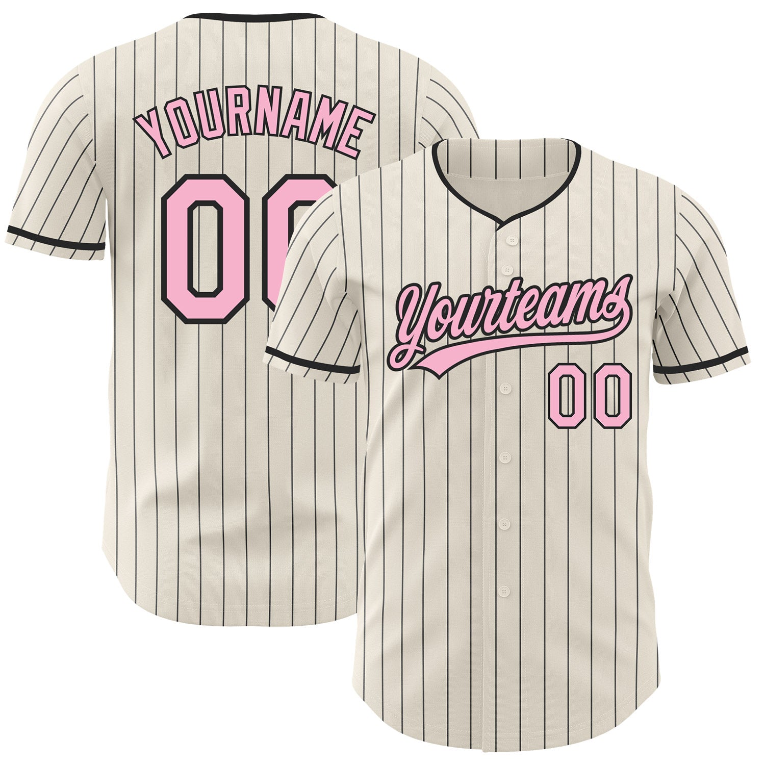 FansIdea Custom Cream Black Pinstripe-Light Pink Authentic Baseball Jersey - $27.99 at Proof Eyewear
