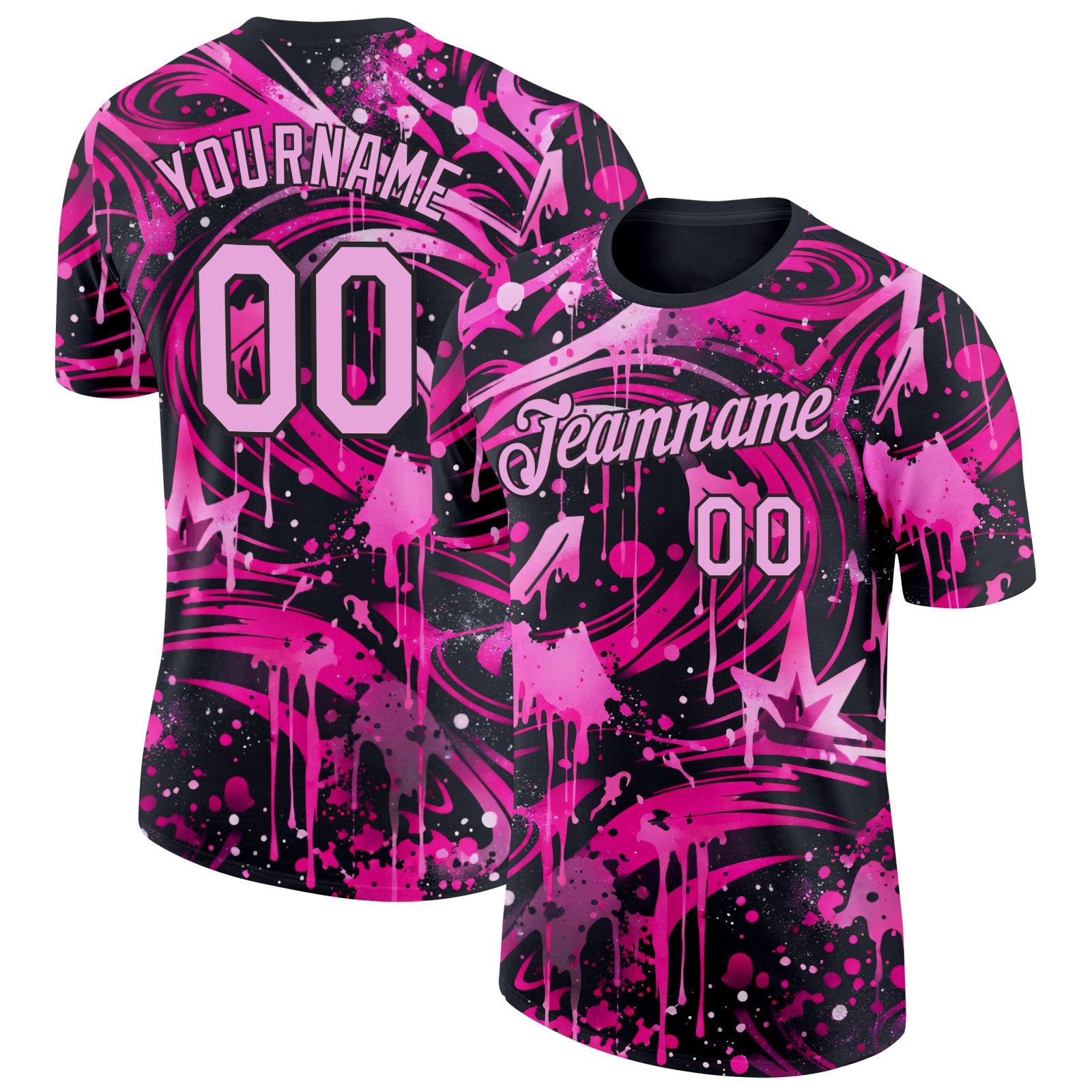 FansIdea Custom Black Light Pink-Deep Pink Bowling Graffiti Splash Performance T-Shirt - $14.99 at Proof Eyewear