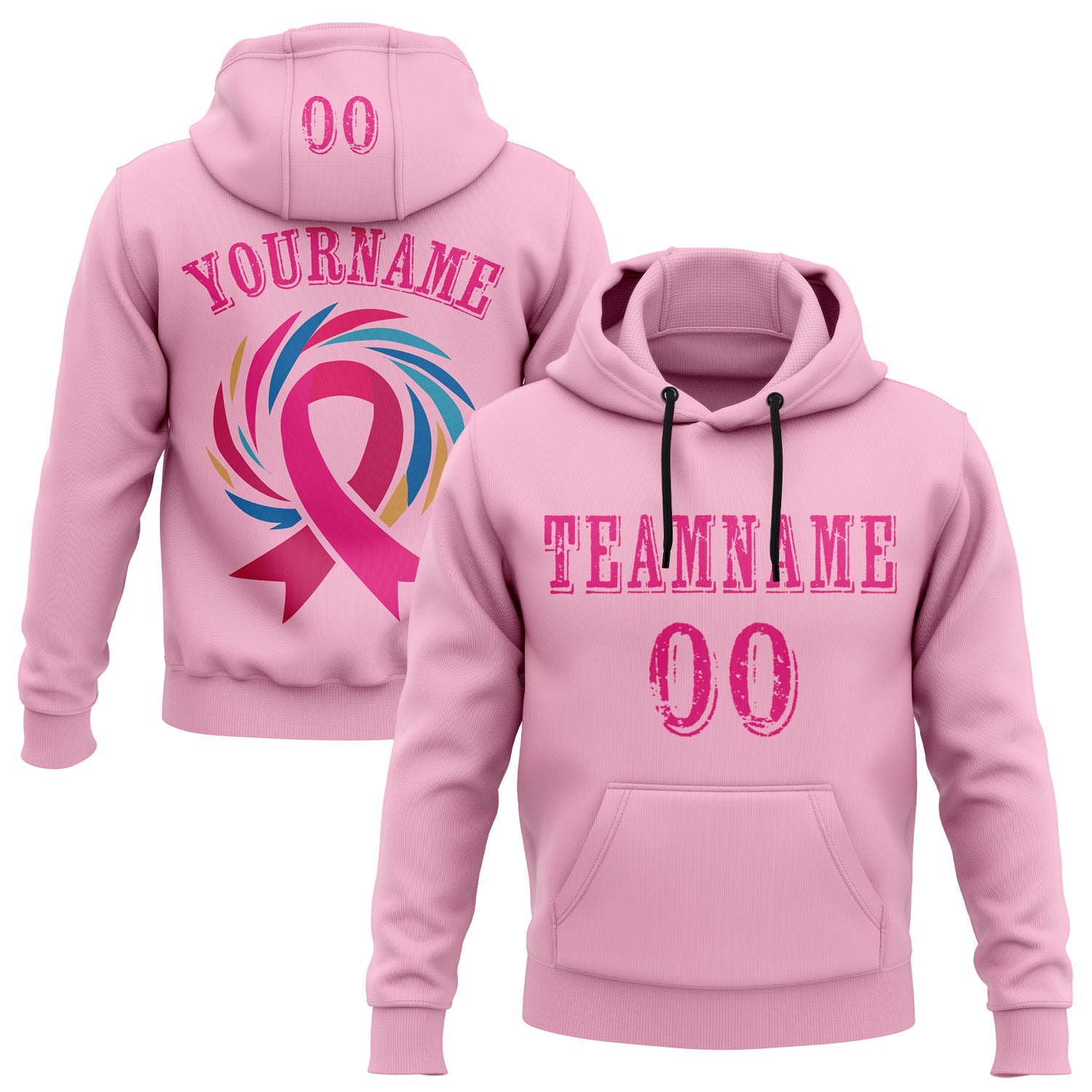 FansIdea Custom Light Pink Hot Pink 3D Pink Ribbon Breast Cancer Awareness Women Health Care Support Sports Pullover Sweatshirt Hoodie - $32.99 at Proof Eyewear