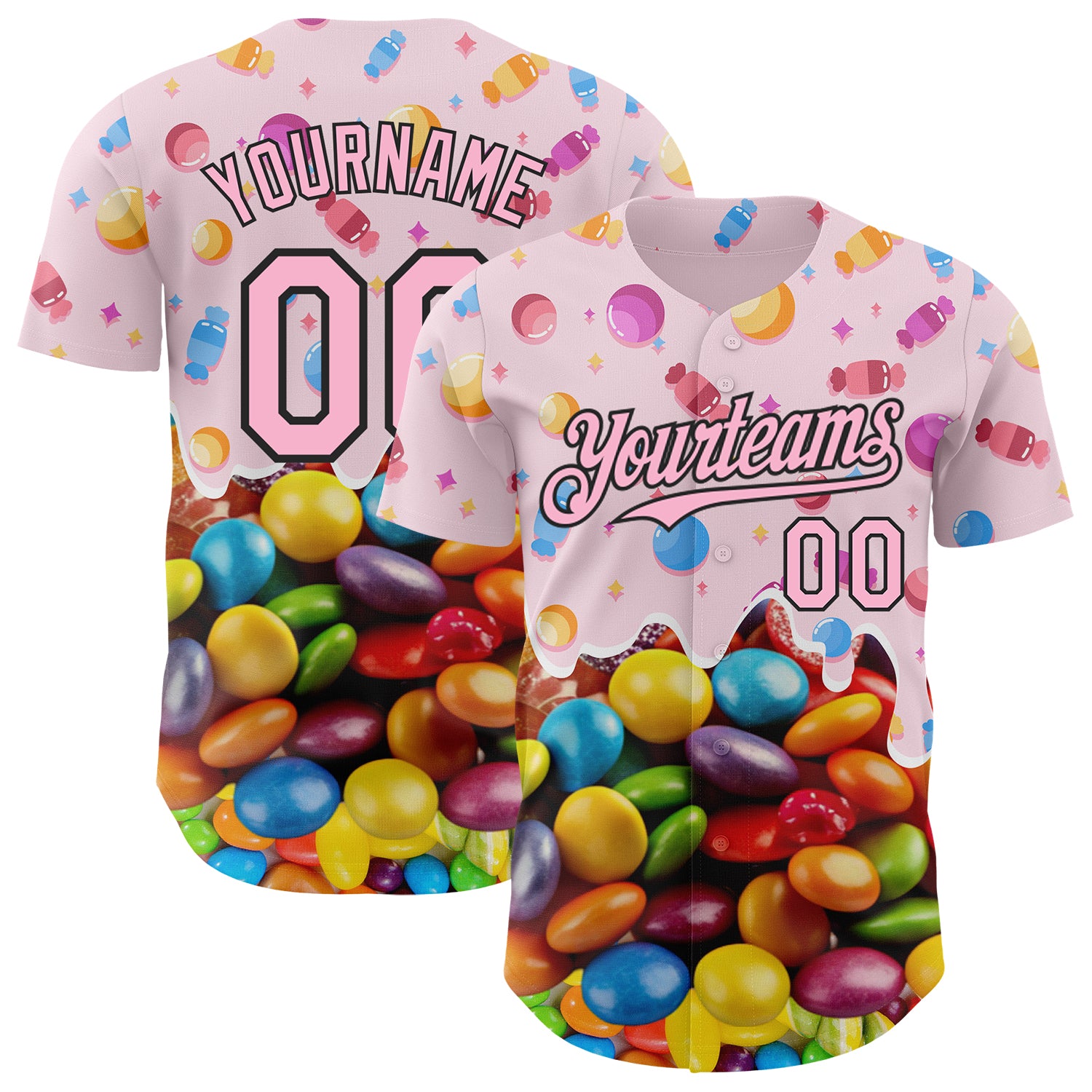 FansIdea Custom Light Pink-Black Candy Ice Cream Sweet Sugar Authentic Baseball Jersey - $29.99 at Proof Eyewear