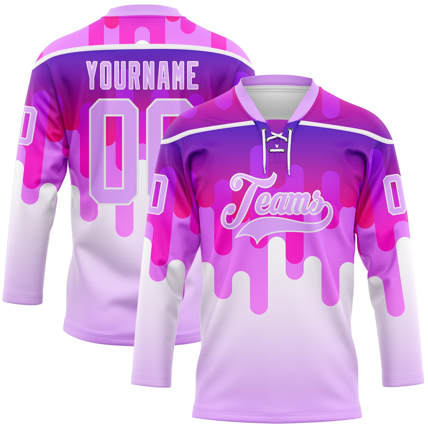 FansIdea Custom White-Light Purple Melting Rave Psychedelic Lace Neck Hockey Jersey - $29.99 at Proof Eyewear