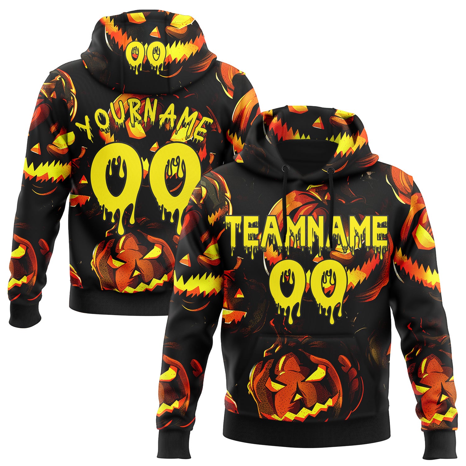 FansIdea Custom  Black-Light Yellow Halloween Pumpkin Head Pullover Sweatshirt Hoodie - $32.99 at Proof Eyewear