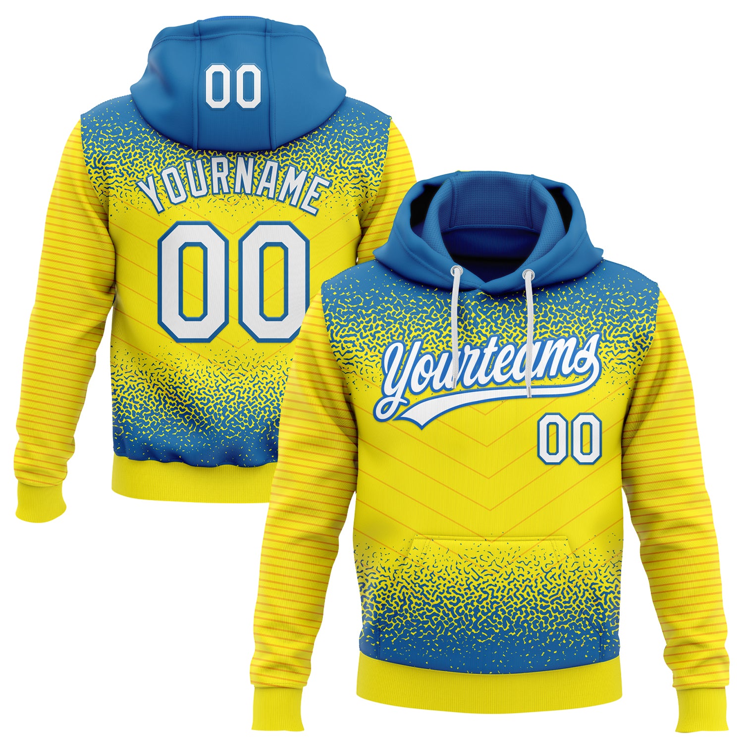 FansIdea Custom Stitched Blue White-Light Yellow 3D Pattern Design Line Sportswear Pullover Sweatshirt Hoodie - $32.99 at Proof Eyewear
