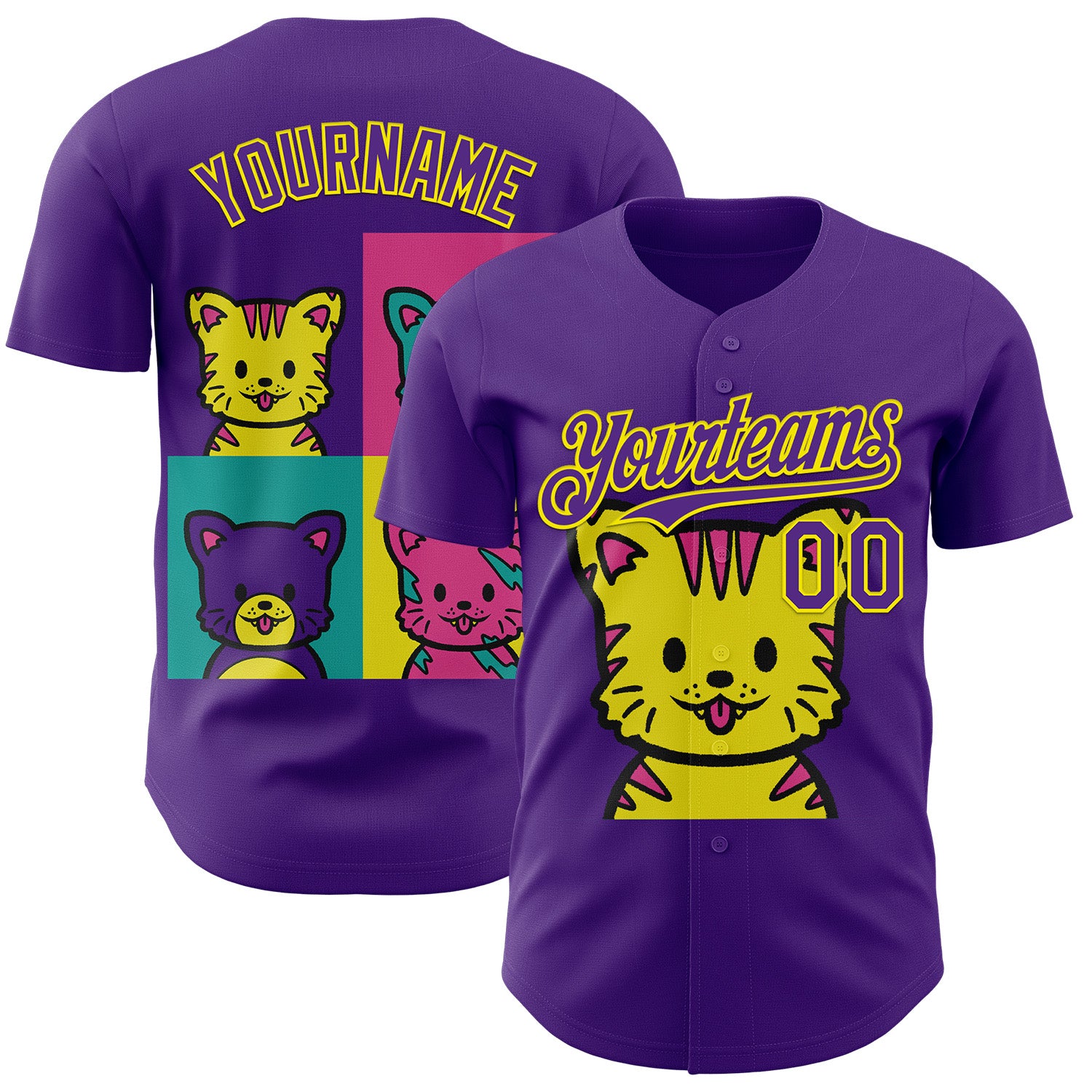 Fansidea-group-collabs Custom Purple Purple-Light Yellow 3D Tobe Fonseca Cat Warhol Pop Art Authentic Baseball Jersey - $34.99 at Proof Eyewear