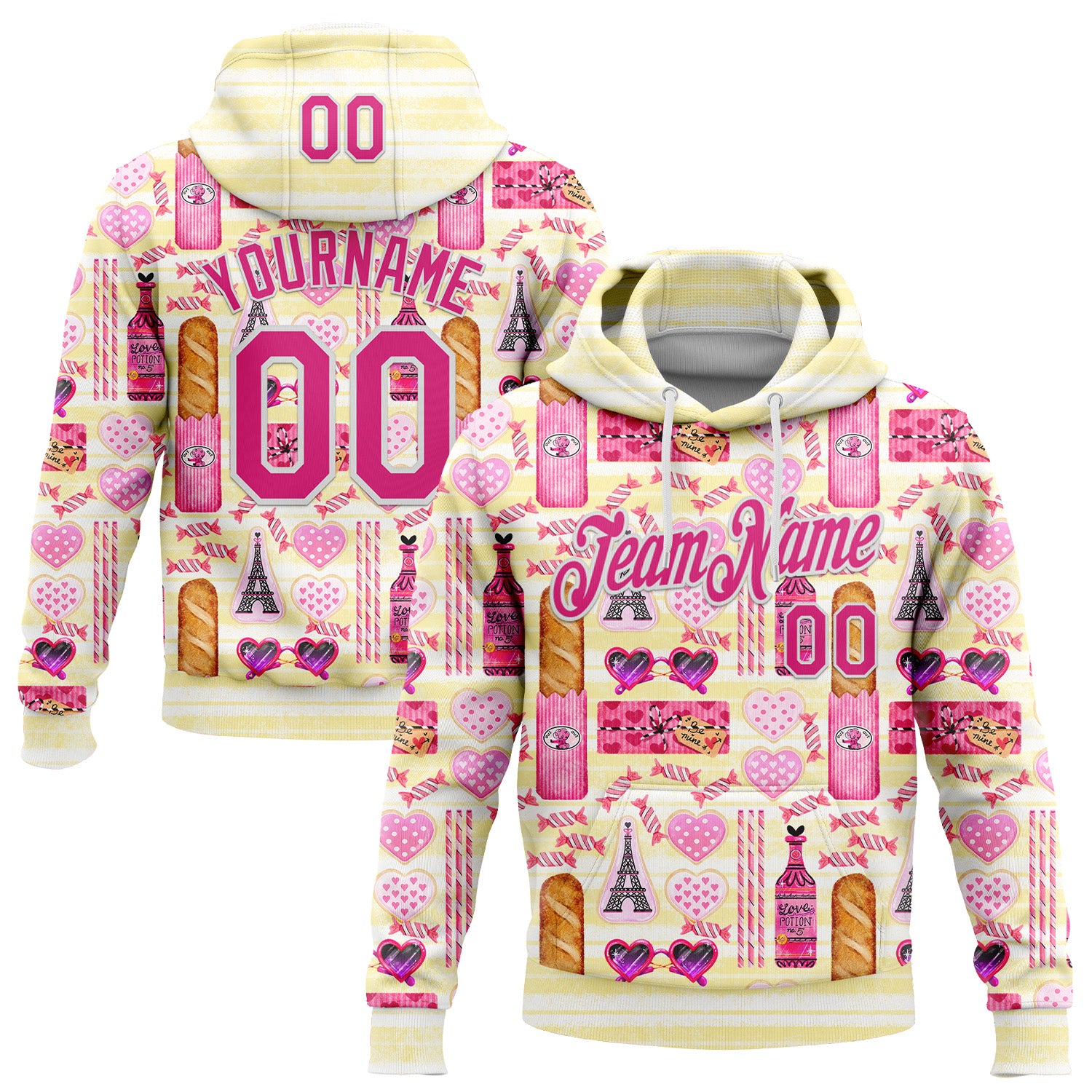 Fansidea-artist-collabs Custom Stitched White Hot Pink-Light Yellow 3D Emi Bee Parisian Valentine Sports Pullover Sweatshirt Hoodie - $37.99 at Proof Eyewear