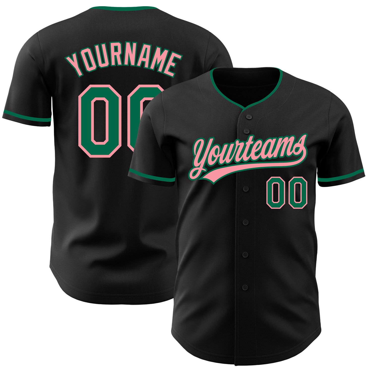 FansIdea Custom Black Kelly Green-Medium Pink Authentic Baseball Jersey - $27.99 at Proof Eyewear