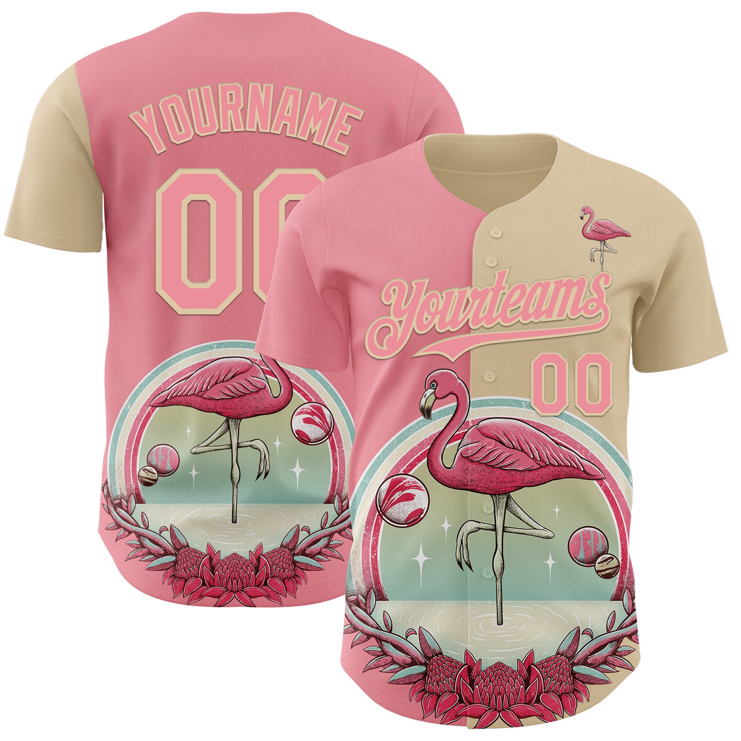 Custom Medium Pink-City Cream Buba Viedma Flamingo Badge Authentic Baseball Jersey