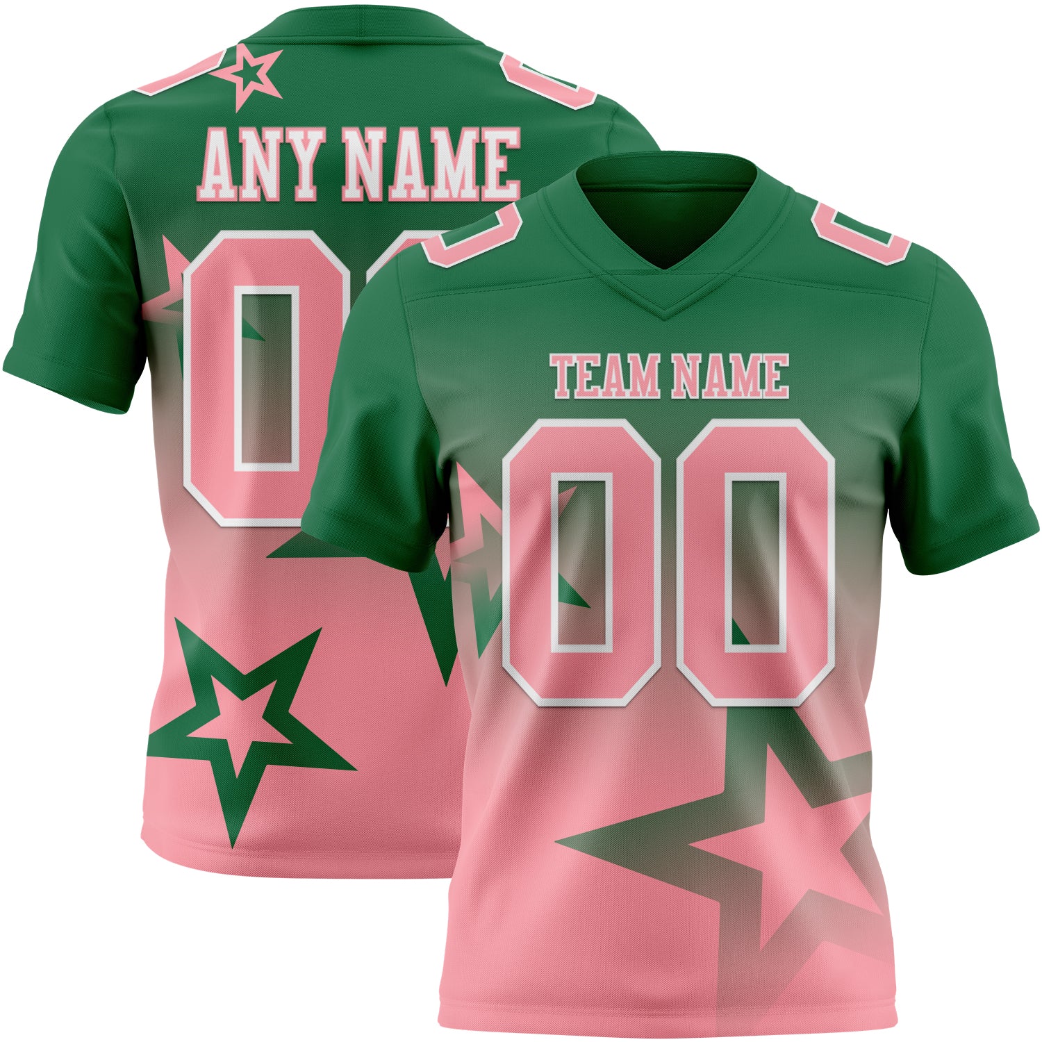 FansIdea Custom Kelly Green Medium Pink-White Authentic Gradient Style Twinkle Star Football Jersey - $19.99 at Proof Eyewear