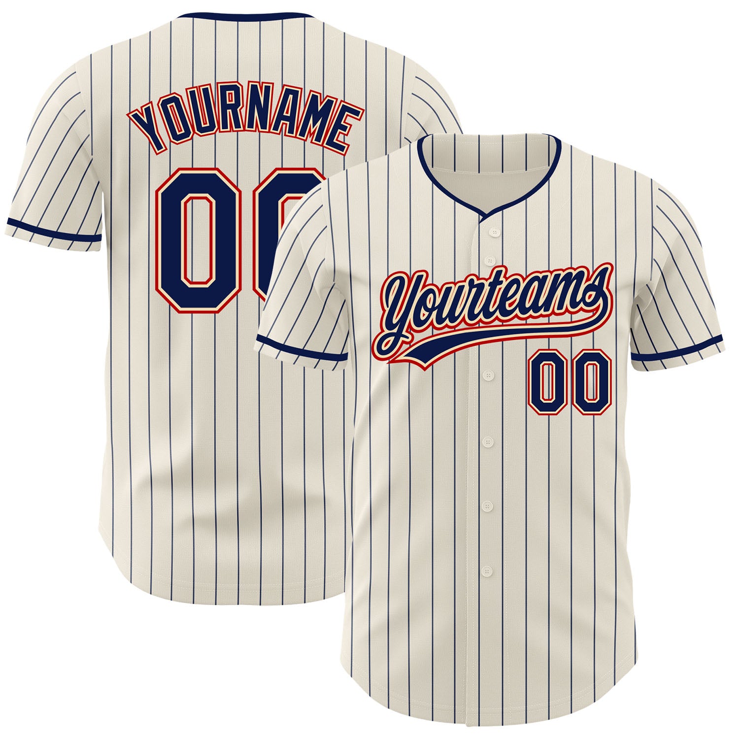 FansIdea Custom Cream Navy Pinstripe-Red Authentic Baseball Jersey - $27.99 at Proof Eyewear