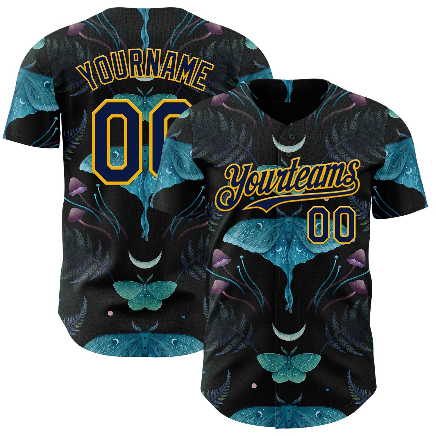 Fansidea-artist-collabs Custom Black Navy-Gold Episodic Drawing Luna And Emerald Authentic Baseball Jersey - $34.99 at Proof Eyewear