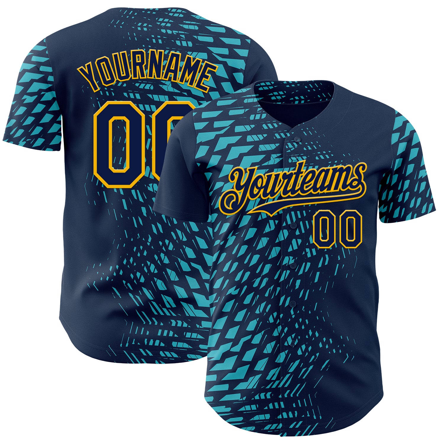 FansIdea Custom Blue Navy-Gold Geometric Patchwork Asymmetry Authentic Baseball Jersey - $29.99 at Proof Eyewear