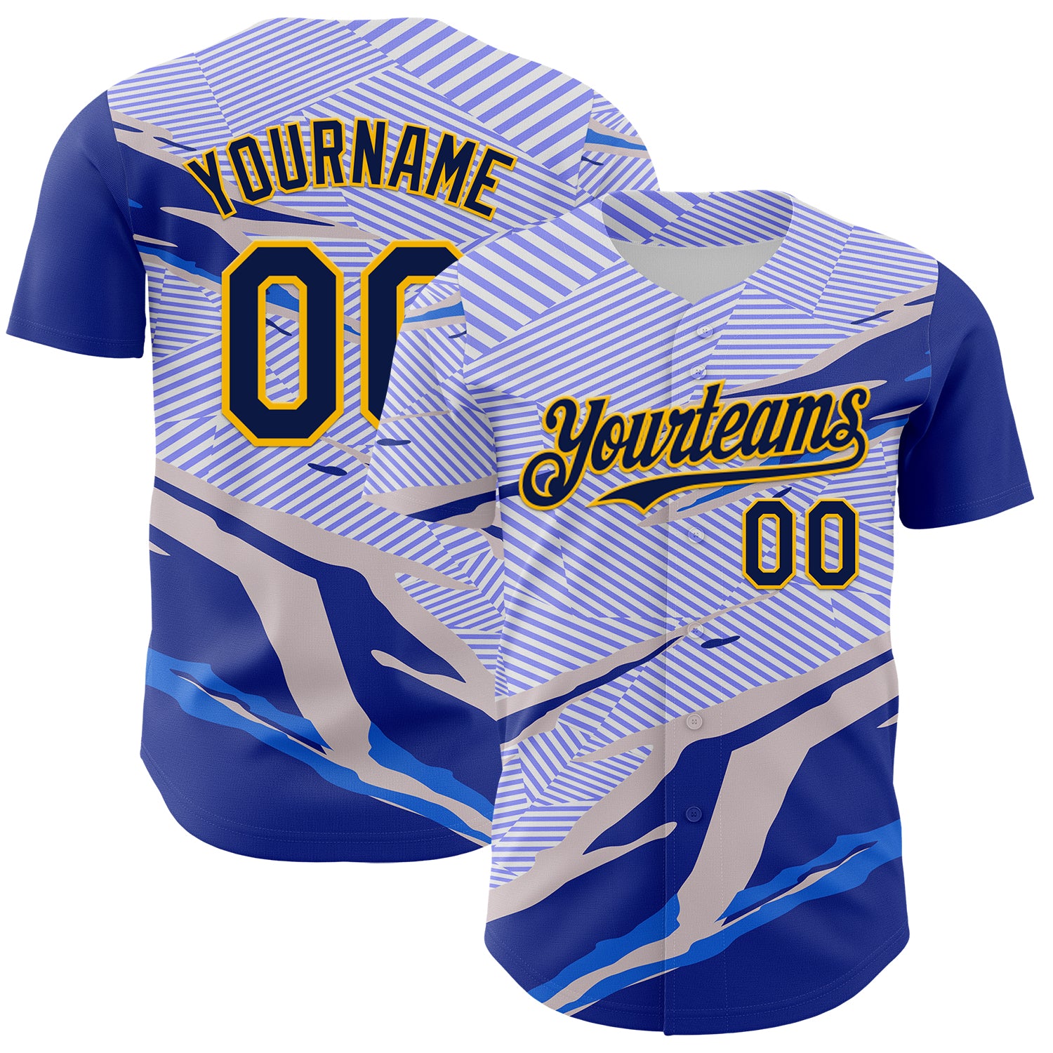 FansIdea Custom Blue Navy Gray-Gold Geometric Patchwork Asymmetry Torn Authentic Baseball Jersey - $29.99 at Proof Eyewear