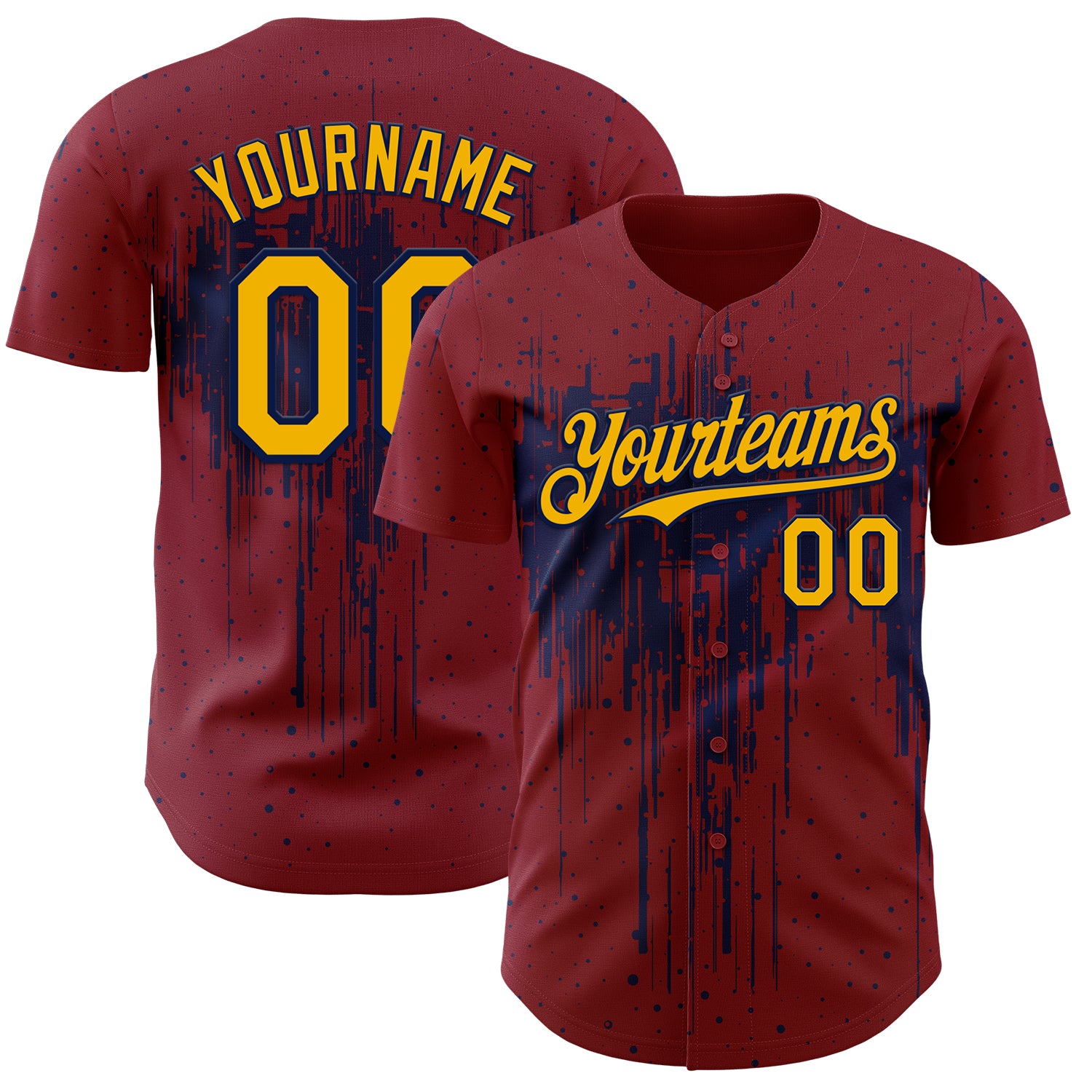 FansIdea Custom Crimson Gold-Navy Dripping Splatter Paint Authentic Baseball Jersey - $29.99 at Proof Eyewear