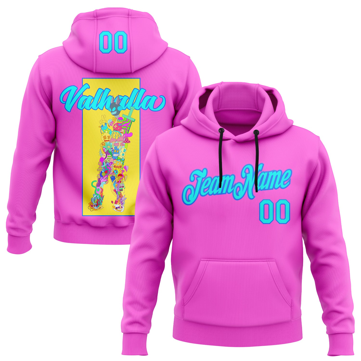 Custom Stitched Deep Pink Light Blue-Navy 3D Vaunsart Valhalla Sports Pullover Sweatshirt Hoodie