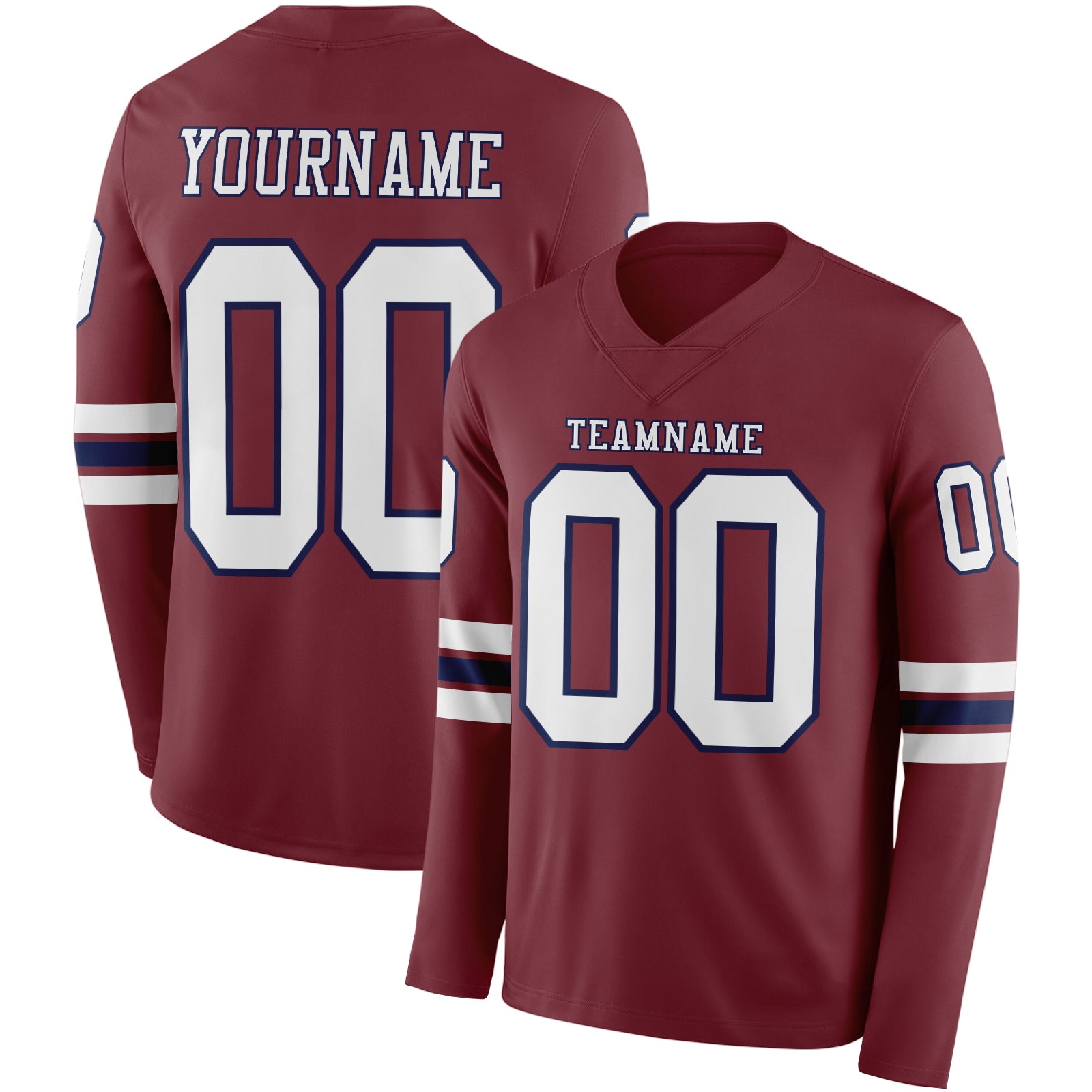 Custom Burgundy White-Navy Long Sleeve Authentic Football Jersey