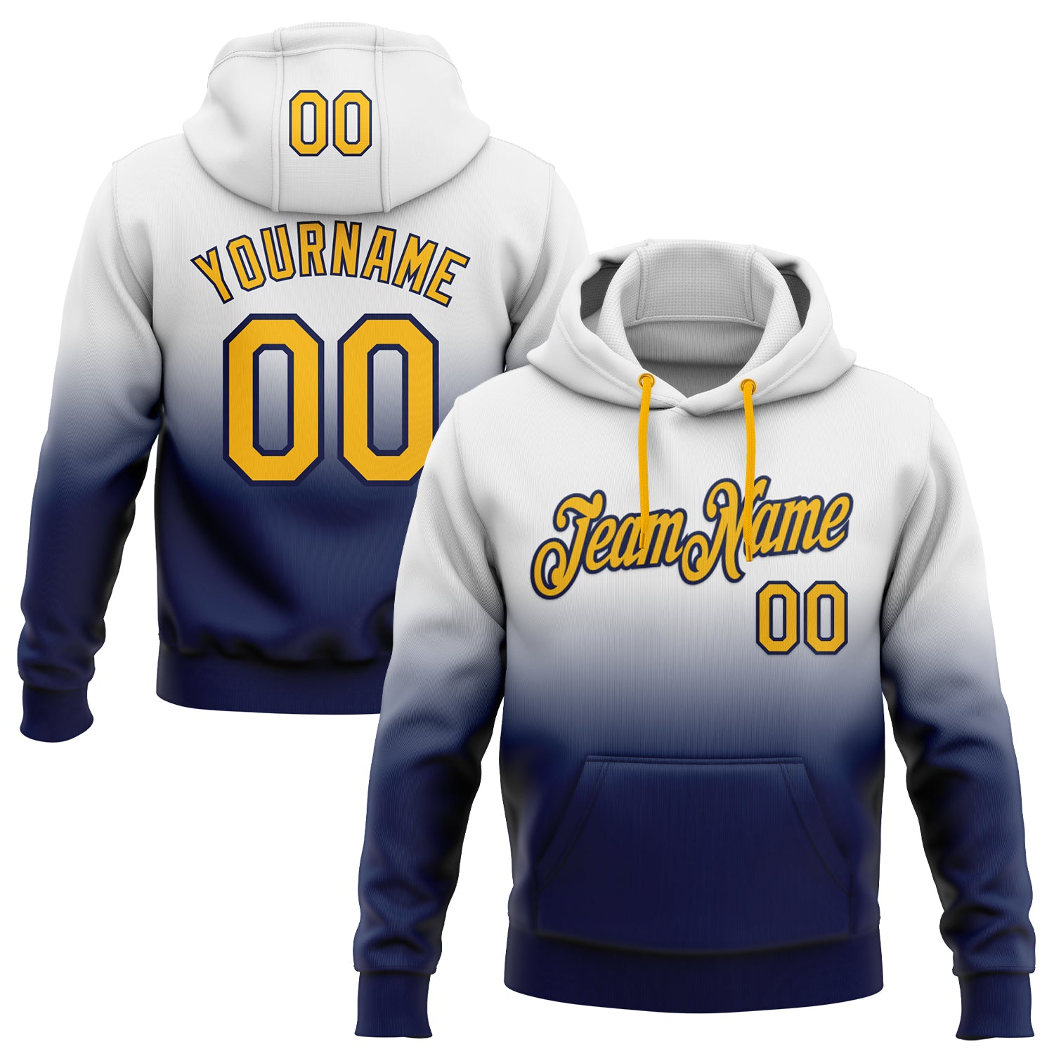 FansIdea Custom Stitched White Gold-Navy Fade Fashion Sports Pullover Sweatshirt Hoodie - $29.99 at Proof Eyewear