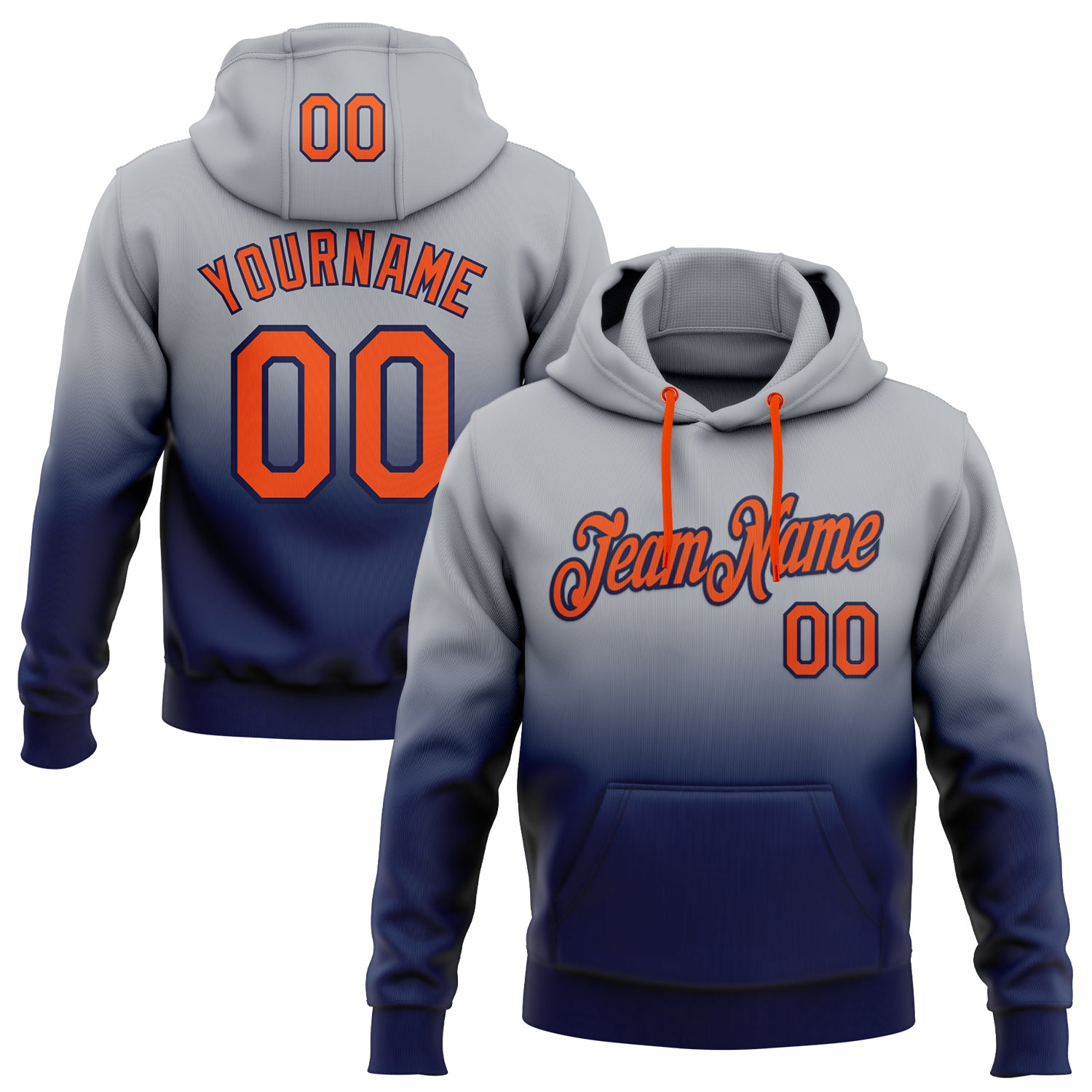 FansIdea Custom Stitched Gray Orange-Navy Fade Fashion Sports Pullover Sweatshirt Hoodie - $29.99 at Proof Eyewear