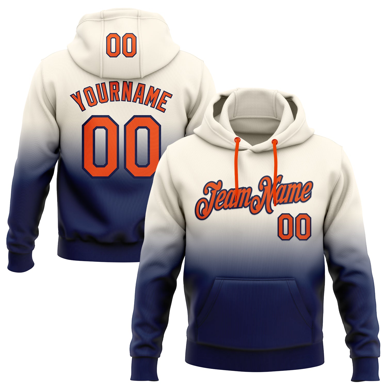 FansIdea Custom Stitched Cream Orange-Navy Fade Fashion Sports Pullover Sweatshirt Hoodie - $29.99 at Proof Eyewear