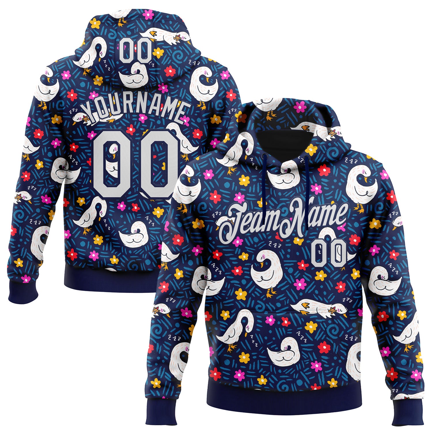 Fansidea-artist-collabs Custom Stitched Navy White 3D Emi Bee Sleeping Geese Sports Pullover Sweatshirt Hoodie - $37.99 at Proof Eyewear