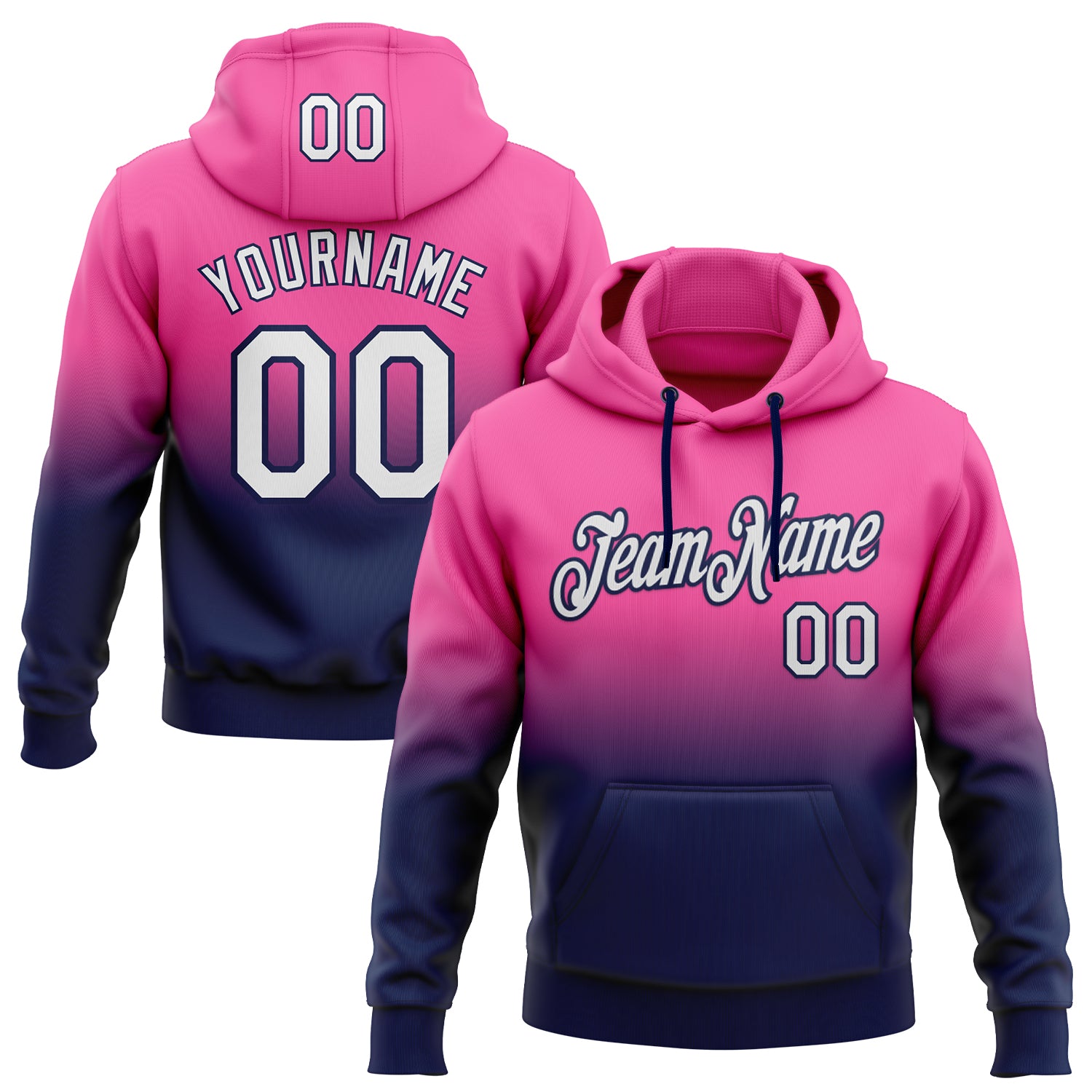 FansIdea Custom Stitched Pink White-Navy Fade Fashion Sports Pullover Sweatshirt Hoodie - $29.99 at Proof Eyewear