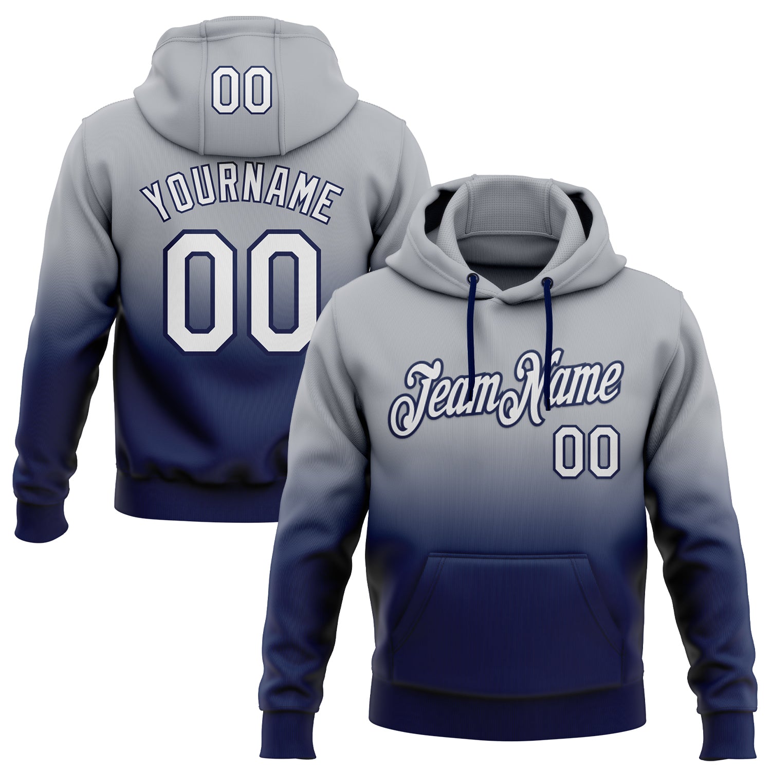 FansIdea Custom Stitched Gray White-Navy Fade Fashion Sports Pullover Sweatshirt Hoodie - $29.99 at Proof Eyewear