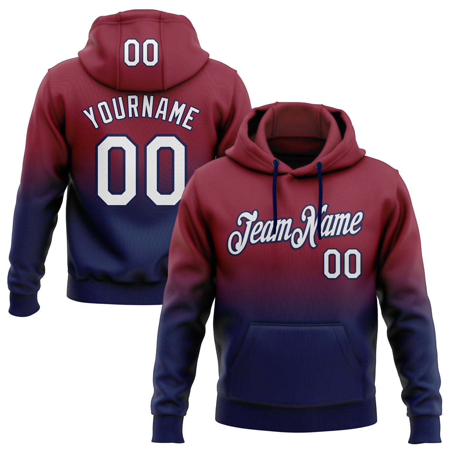 FansIdea Custom Stitched Crimson White-Navy Fade Fashion Sports Pullover Sweatshirt Hoodie - $29.99 at Proof Eyewear