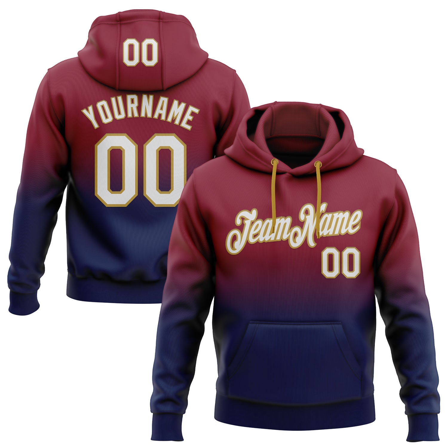 FansIdea Custom Stitched Crimson White Navy-Old Gold Fade Fashion Sports Pullover Sweatshirt Hoodie - $29.99 at Proof Eyewear