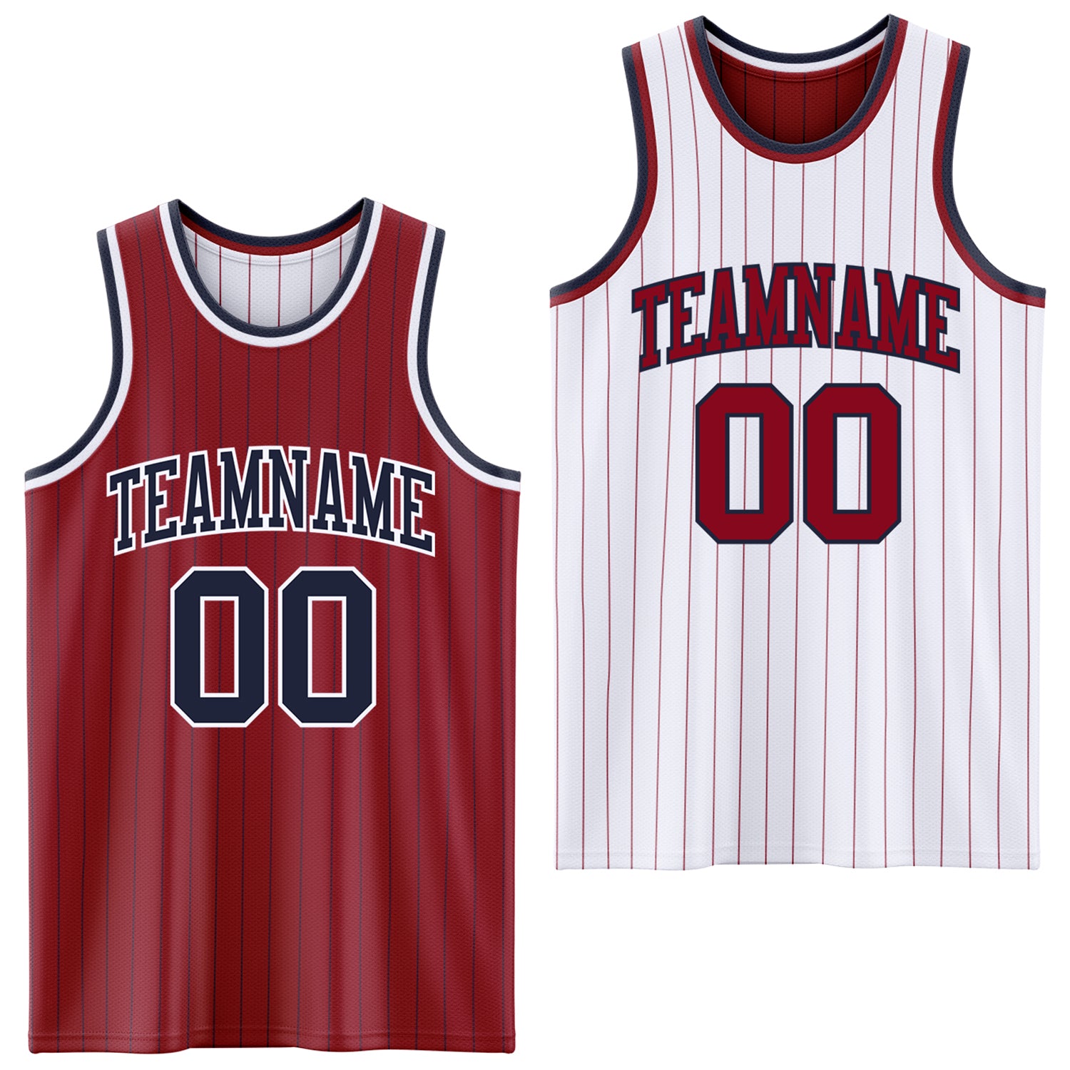 FansIdea Custom Maroon Navy Pinstripe-White Reversible Double Side Sublimation Basketball Set Jersey - $17.99 at Proof Eyewear