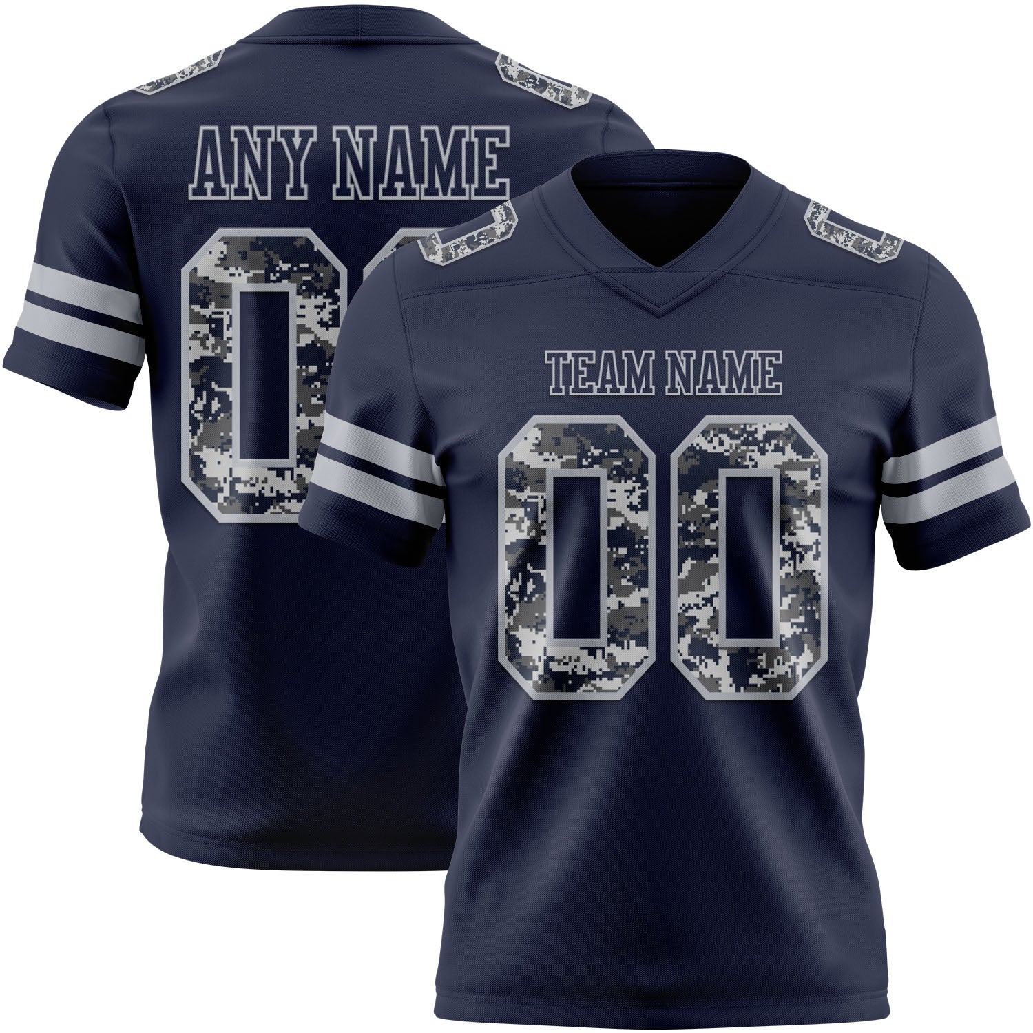 FansIdea Custom Navy -Gray Authentic Pixel Digital Camo Football Jersey - $19.99 at Proof Eyewear