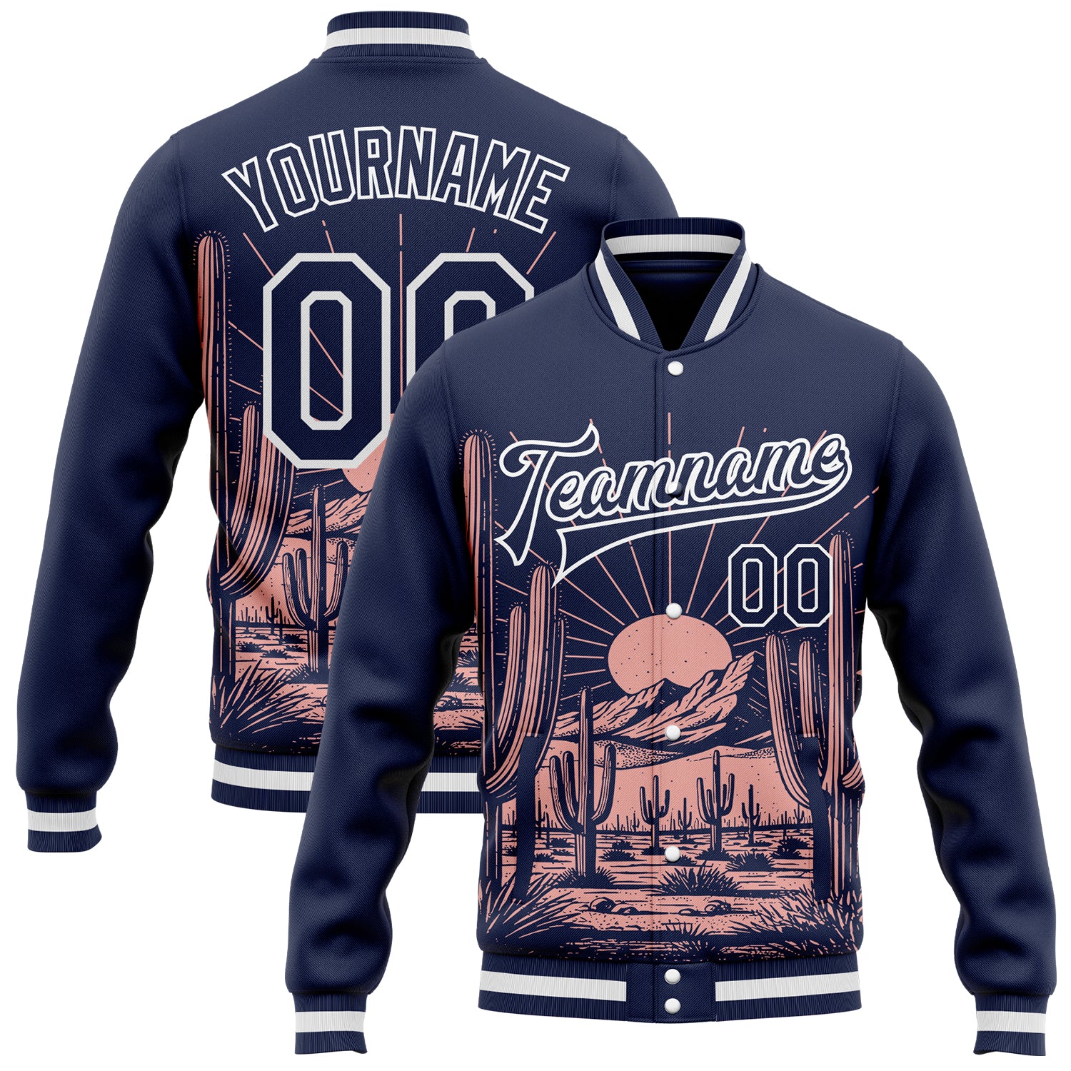 FansIdea Custom Navy-White Arizona Western Cactus Bomber Full-Snap Varsity Letterman Jacket - $38.99 at Proof Eyewear