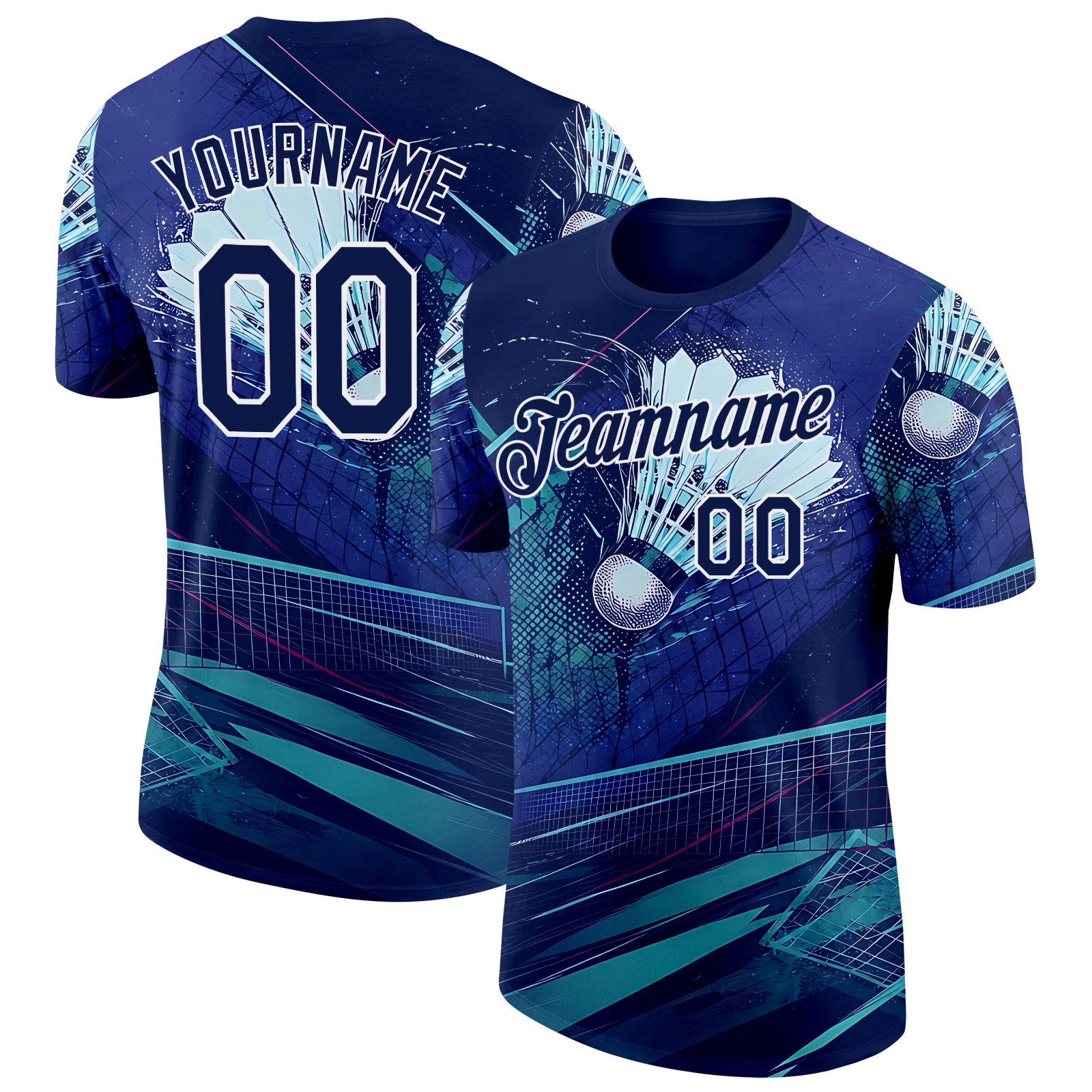 FansIdea Custom Navy Shadow Blue-White Speed Badminton Performance T-Shirt - $14.99 at Proof Eyewear