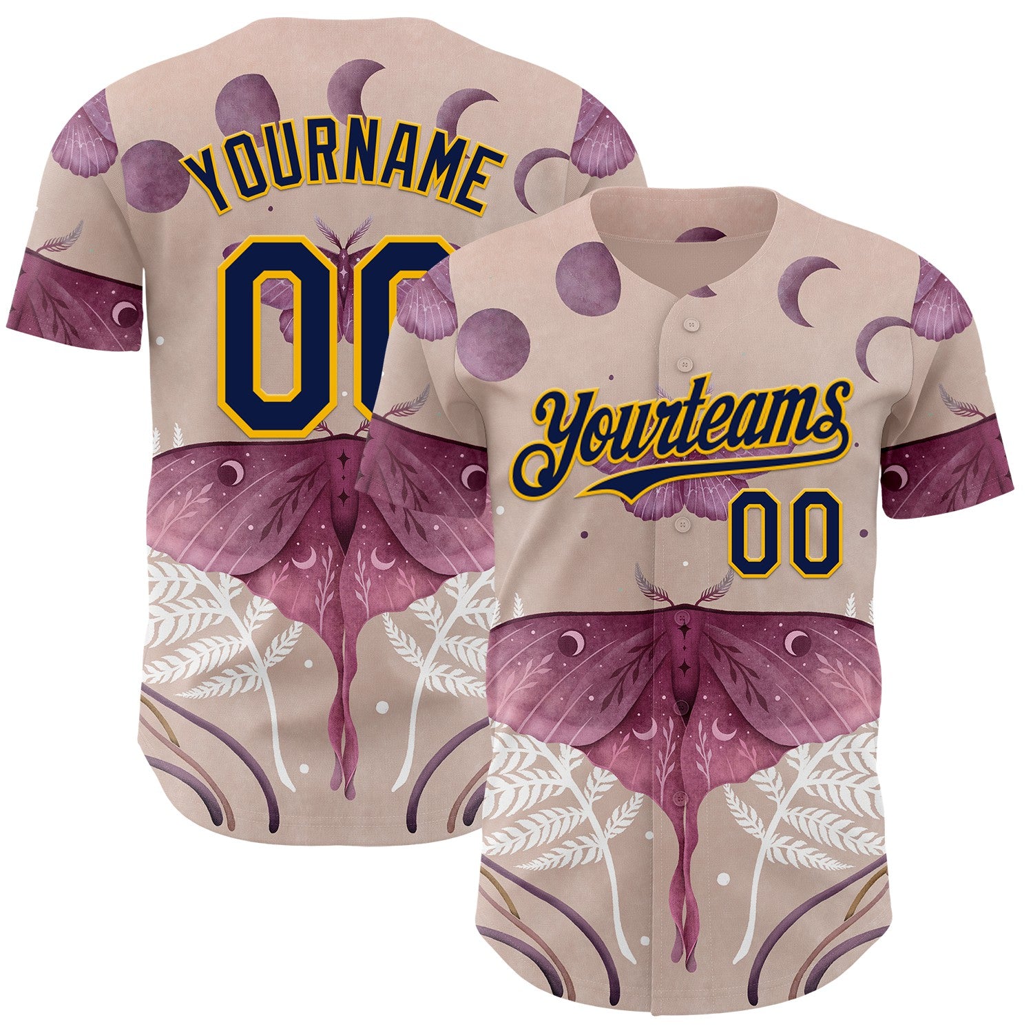 Fansidea-artist-collabs Custom Pink Navy-Gold Episodic Drawing Luna And Emerald Vintage Pink Authentic Baseball Jersey - $34.99 at Proof Eyewear