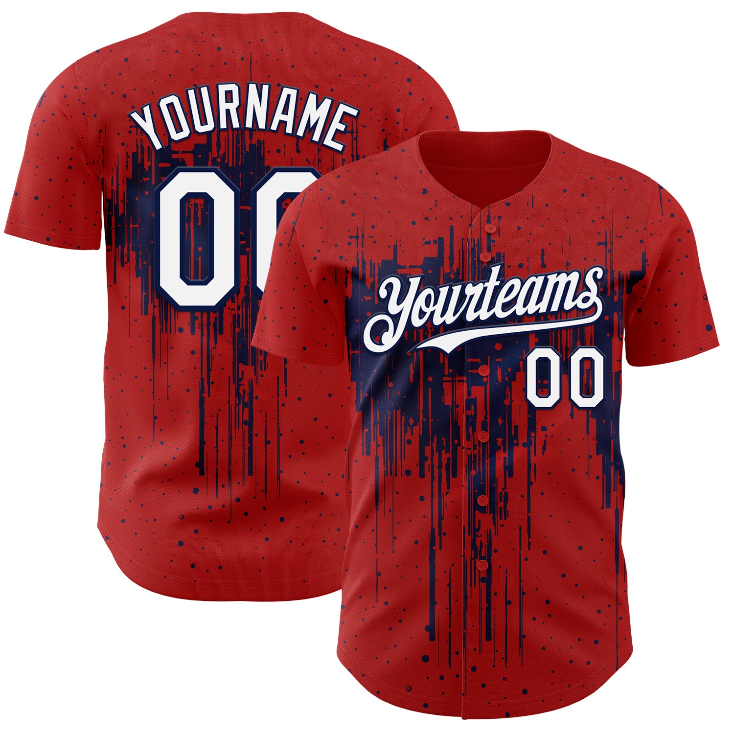 FansIdea Custom Red White-Navy Dripping Splatter Paint Authentic Baseball Jersey - $29.99 at Proof Eyewear