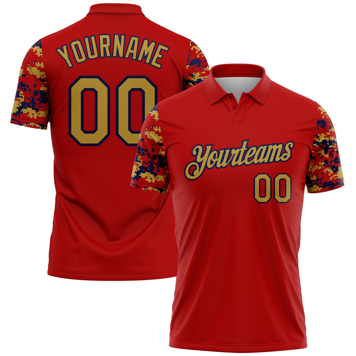 FansIdea Custom Red Old Gold-Navy Digital Camo Two Tone Performance Polo Shirt - $19.99 at Proof Eyewear