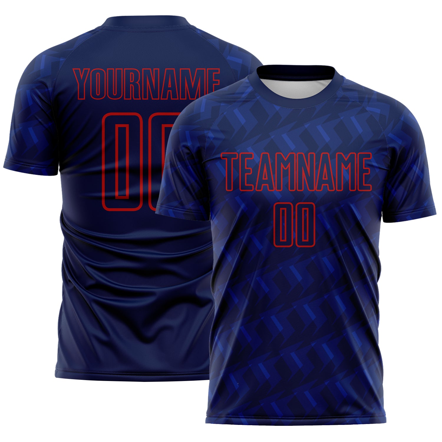 FansIdea Custom Navy-Red Chevron Geometric Arrow Sublimation Soccer Uniform Jersey - $16.99 at Proof Eyewear