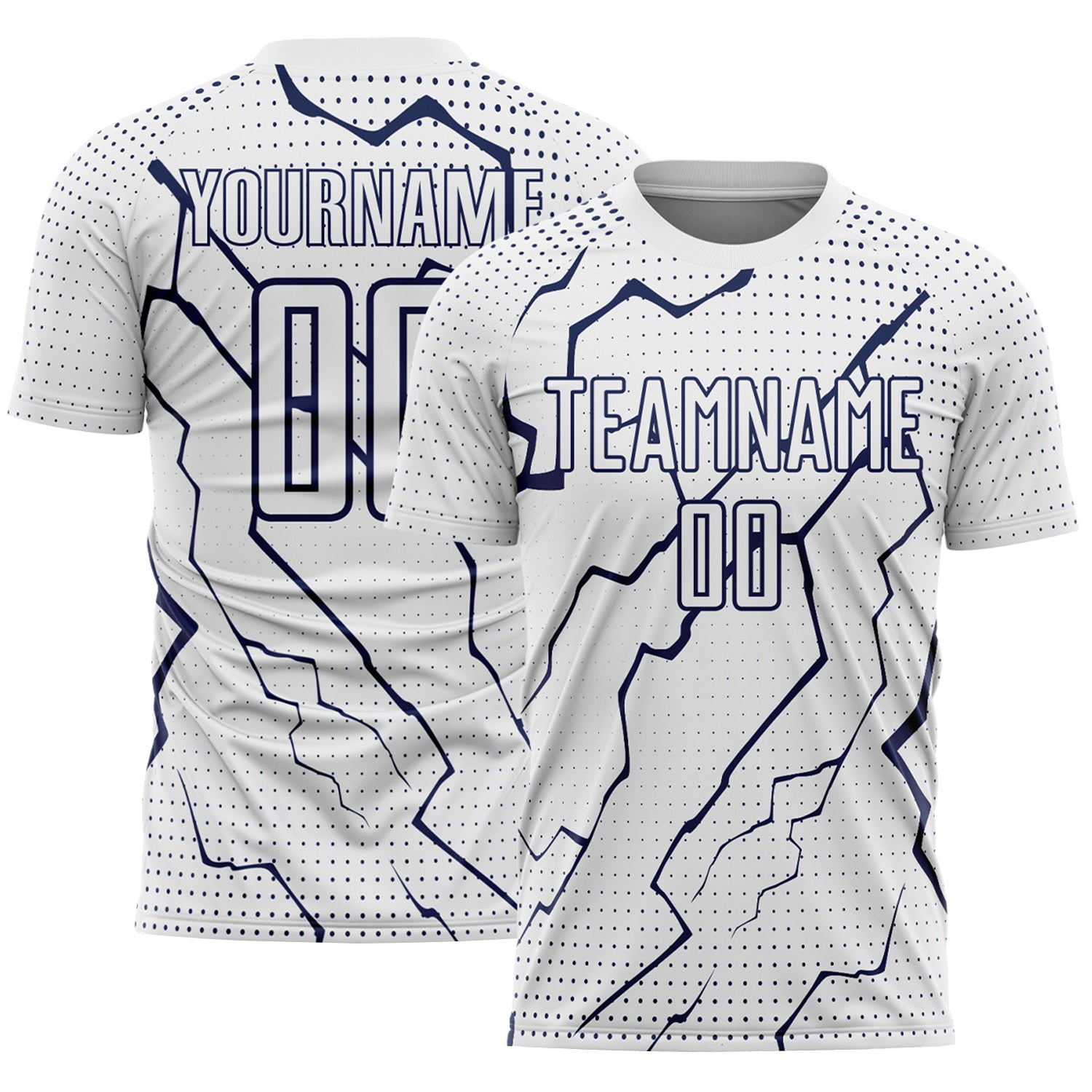 FansIdea Custom White Navy Lightning Sports Sublimation Soccer Uniform Jersey - $16.99 at Proof Eyewear