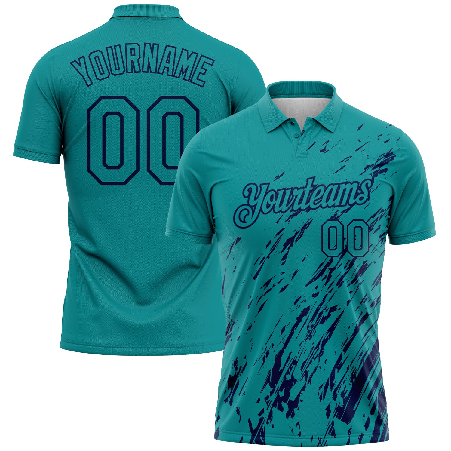 FansIdea Custom Teal-Navy Paint Stroke Grunge Streak Performance Polo Shirt - $19.99 at Proof Eyewear