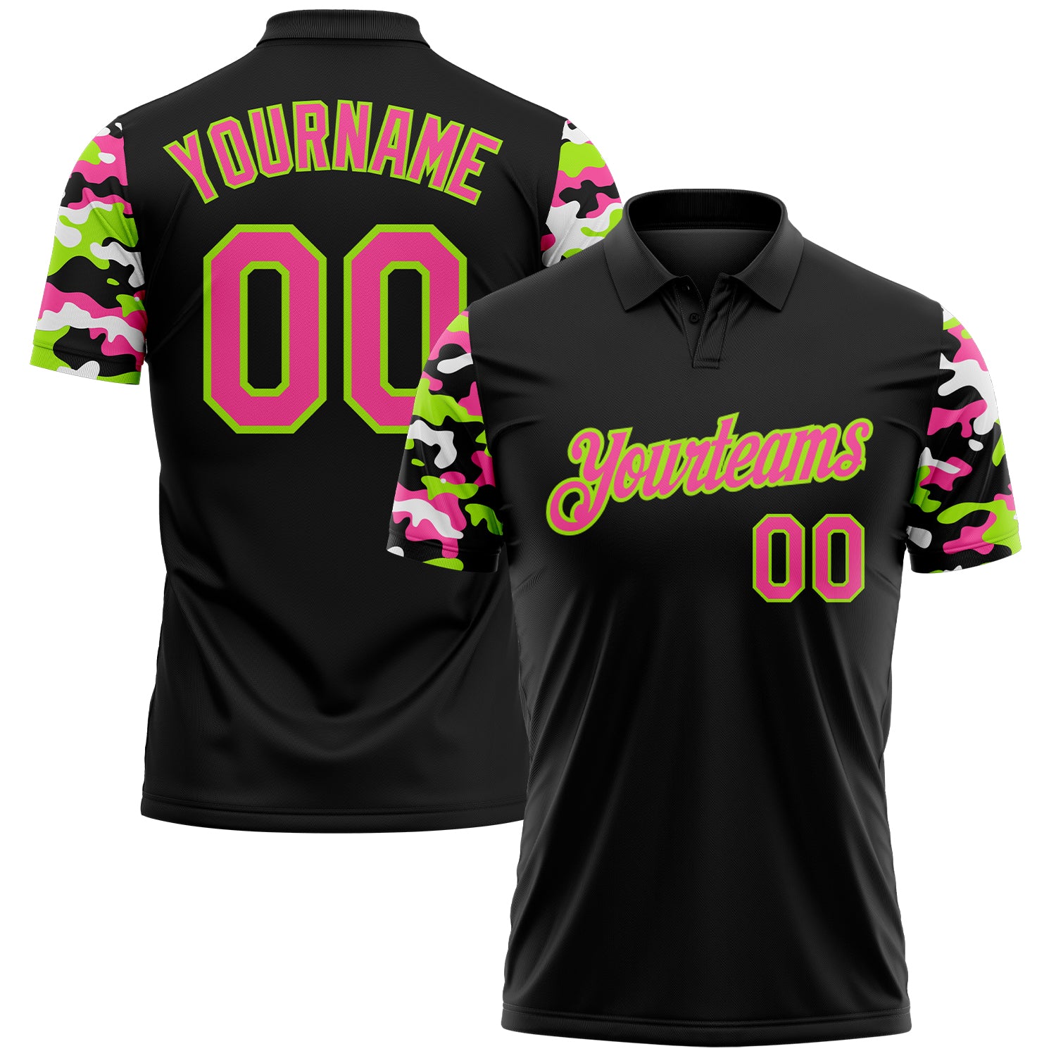 FansIdea Custom Black Pink Neon Green-White Digital Camo Two Tone Performance Polo Shirt - $19.99 at Proof Eyewear
