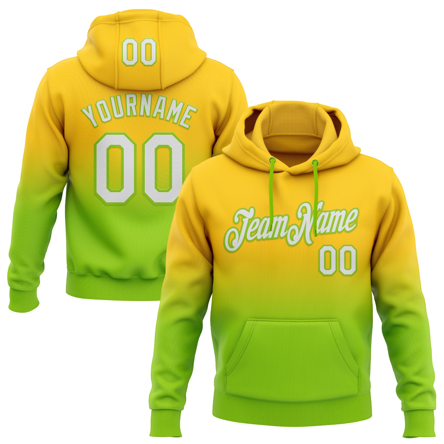 FansIdea Custom Stitched Yellow White-Neon Green Fade Fashion Sports Pullover Sweatshirt Hoodie - $29.99 at Proof Eyewear
